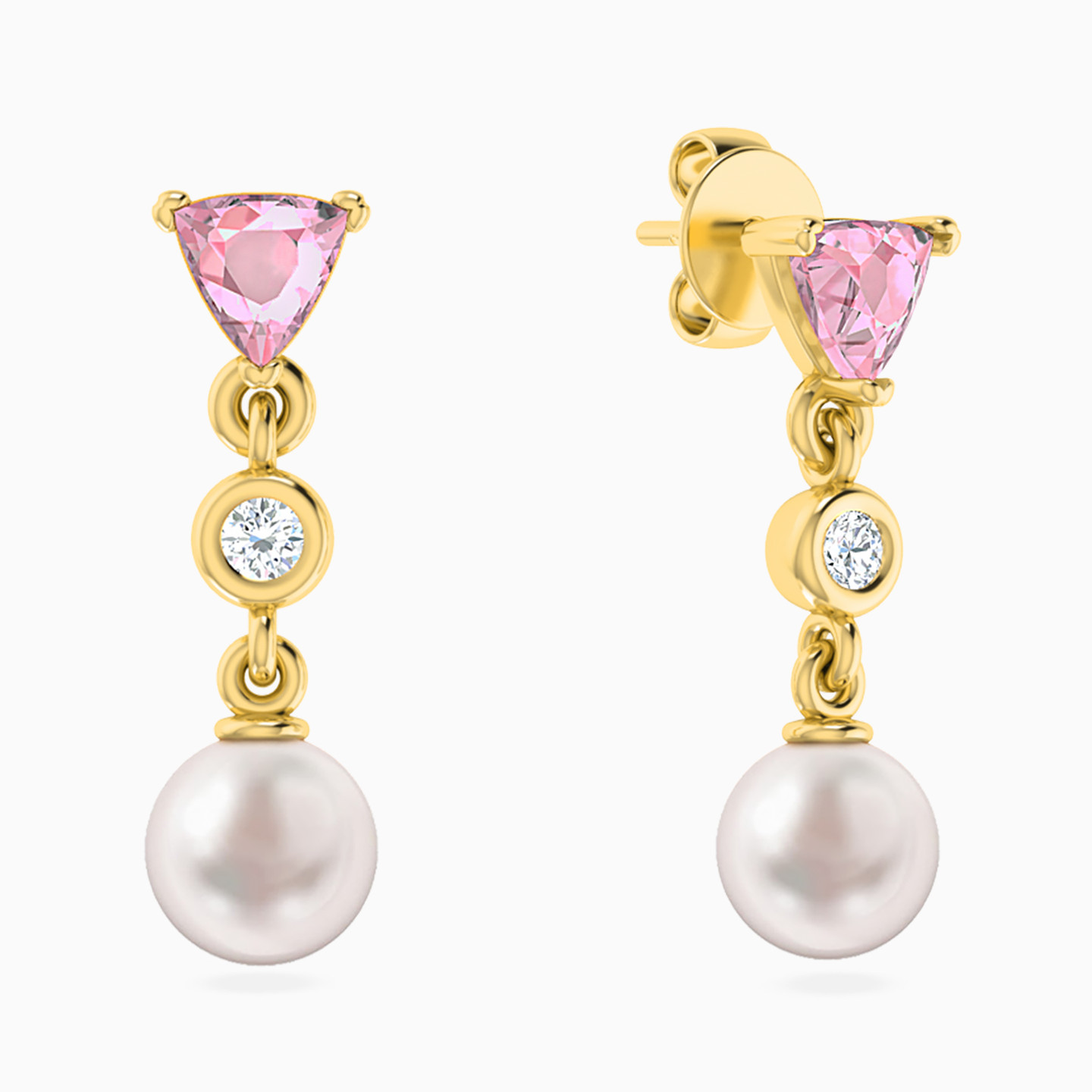 Multi-shaped Rose Stone Stud Earrings in 18K Gold - 2 Multi-shaped Rose Stone Stud Earrings in 18K Gold - 2