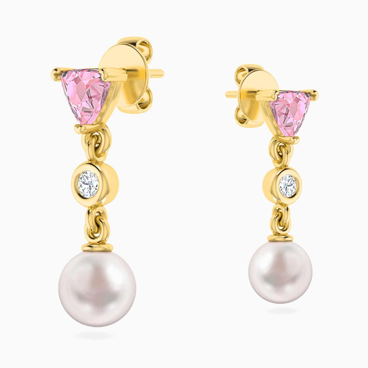 Multi-shaped Rose Stone Stud Earrings in 18K Gold - 3 Multi-shaped Rose Stone Stud Earrings in 18K Gold - 3