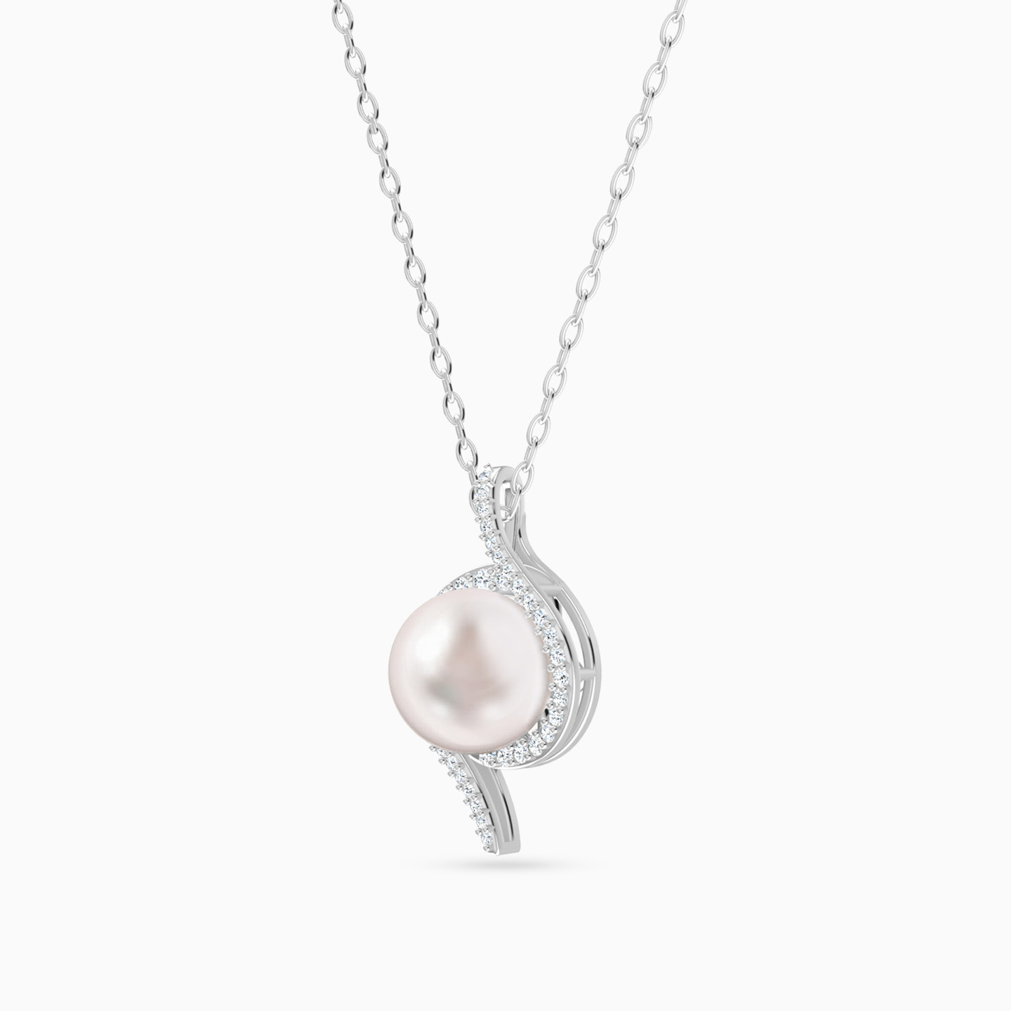 Round Diamond & Pearl Necklace in 18K Gold - 4 Round Diamond & Pearl Necklace in 18K Gold - 4