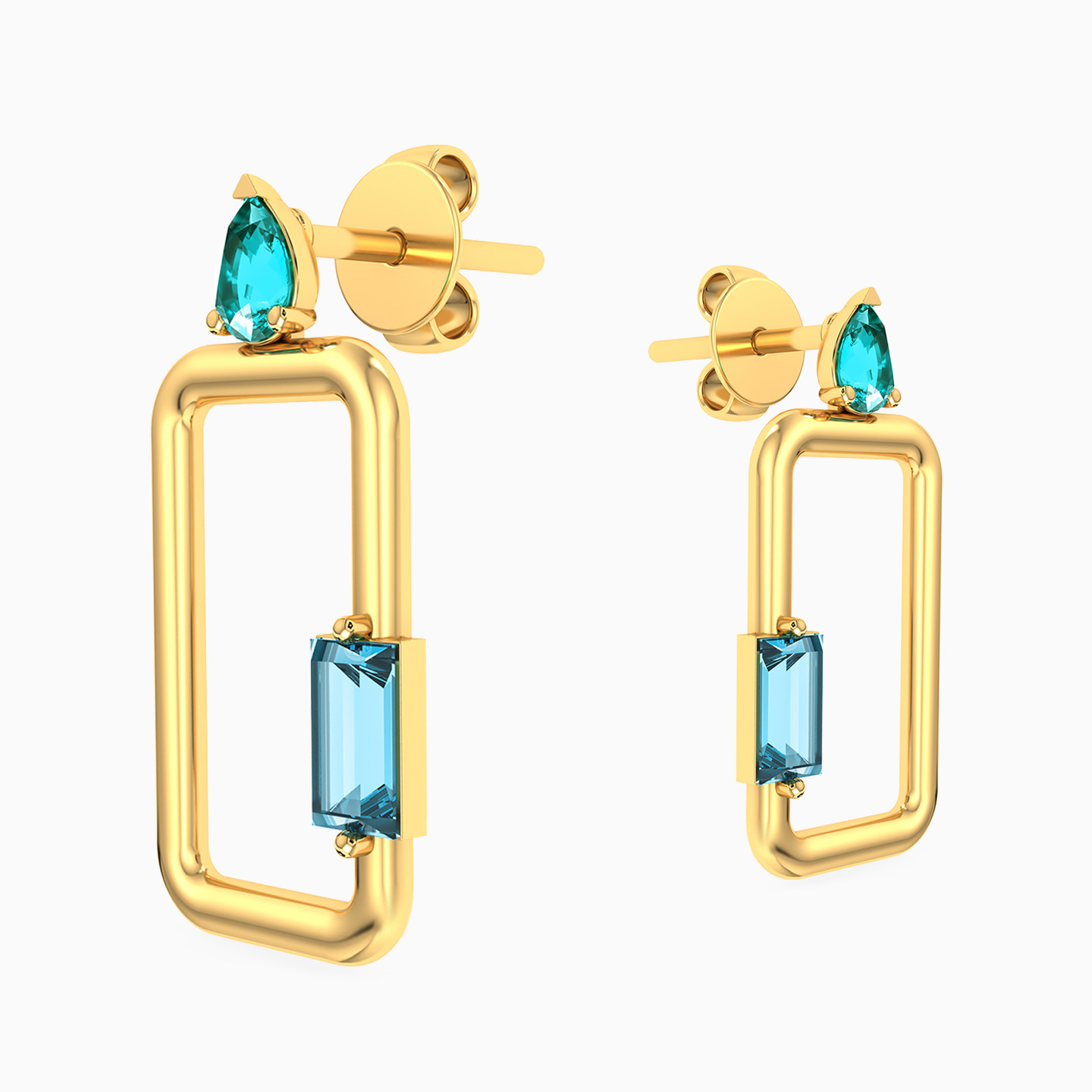 18K Gold Colored Stones Drop Earrings - 3