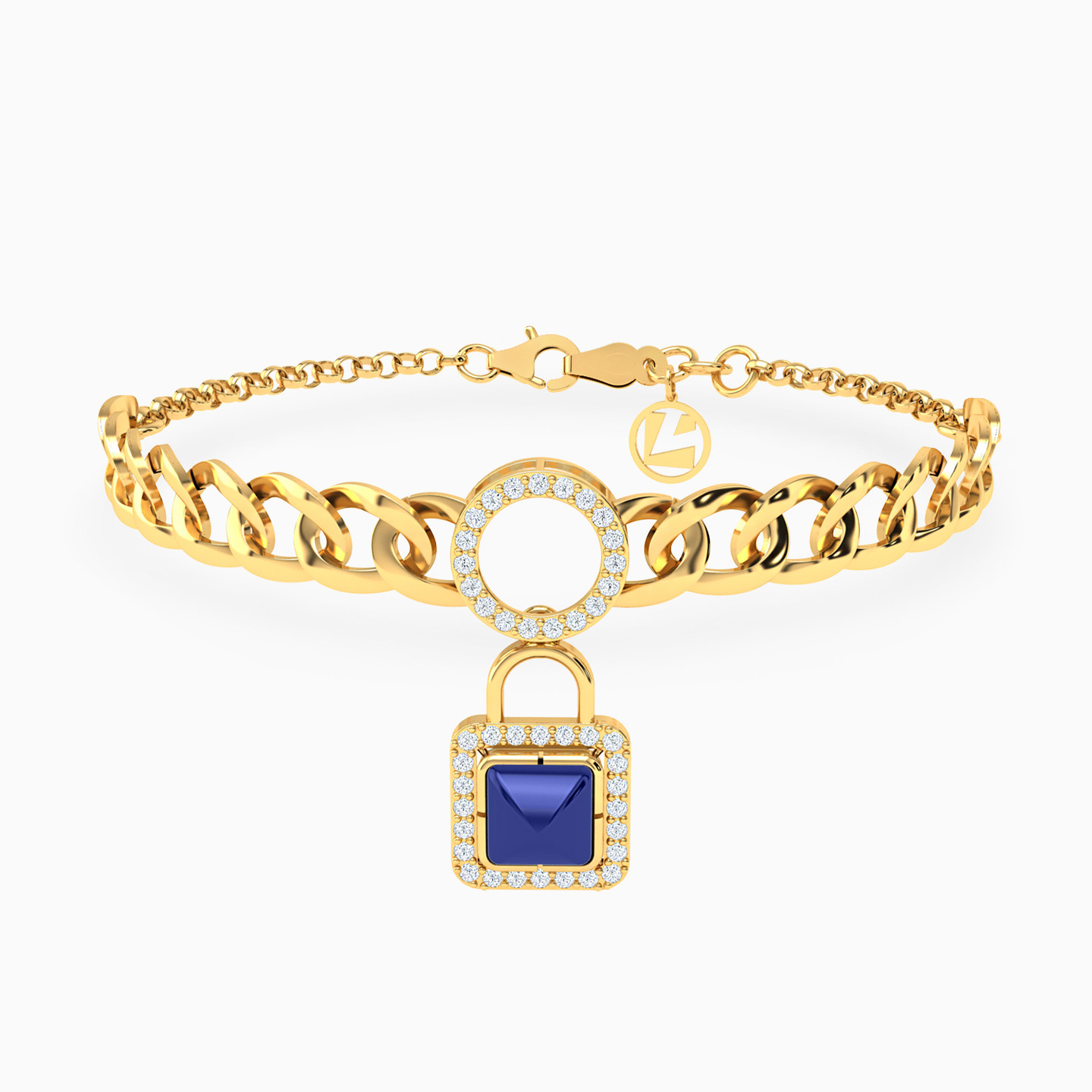 18K Gold Colored Stones Chain Bracelet