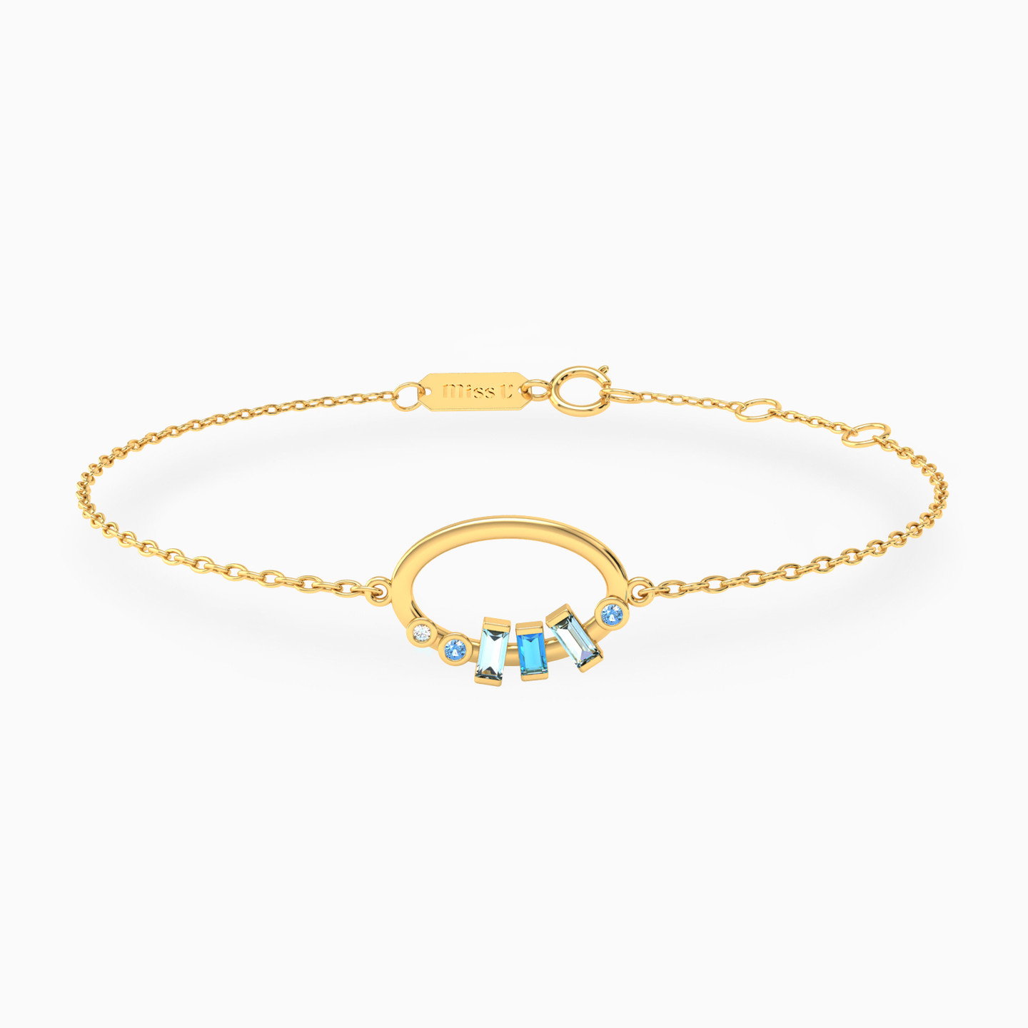 14K Gold Colored Stones Chain Bracelet