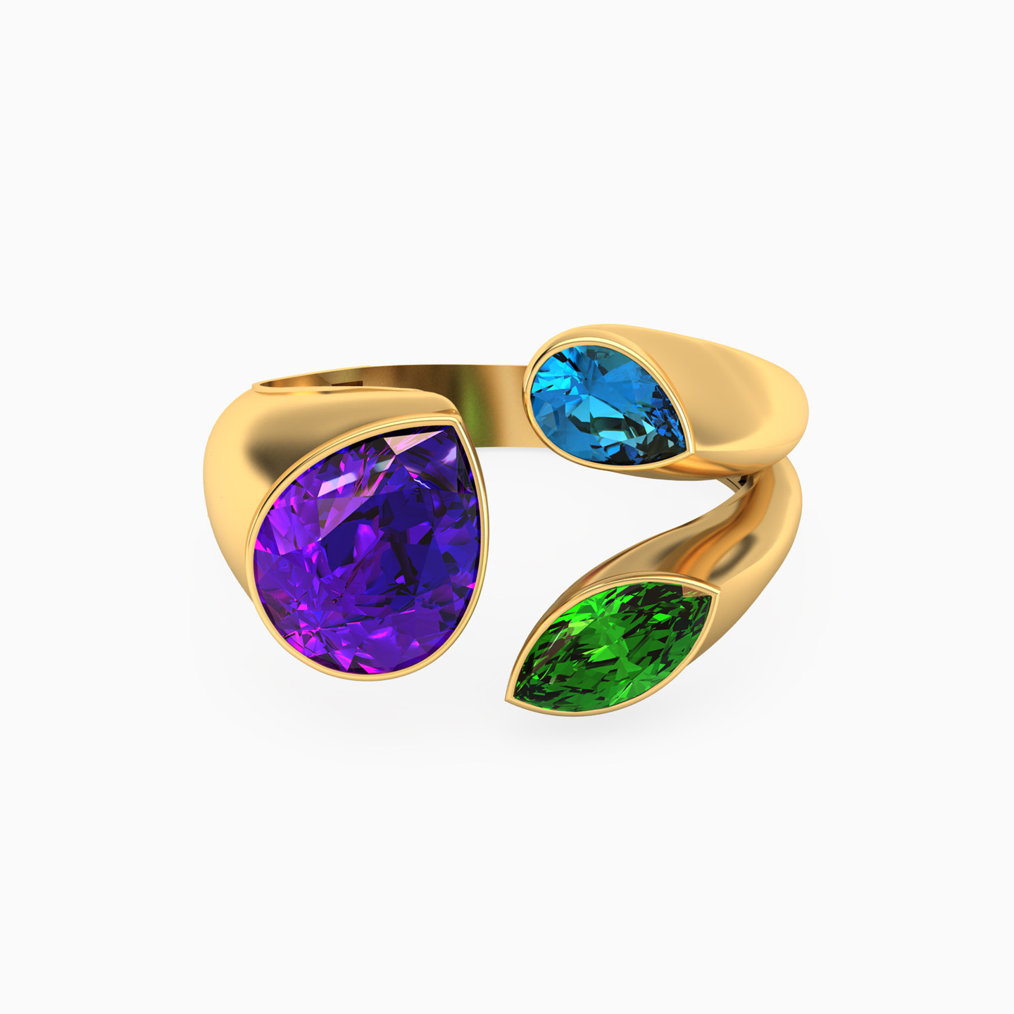 Pear Colored Stones Two-headed Ring in 18K Gold