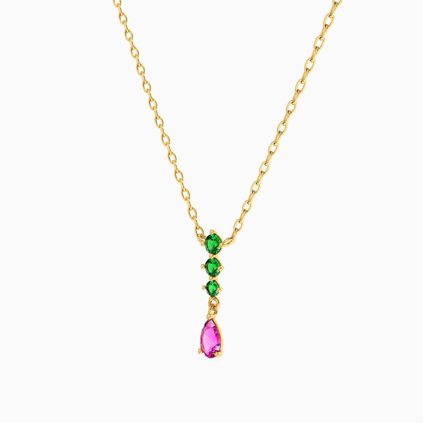 14K Gold Colored Stones Pendant Necklace - 2