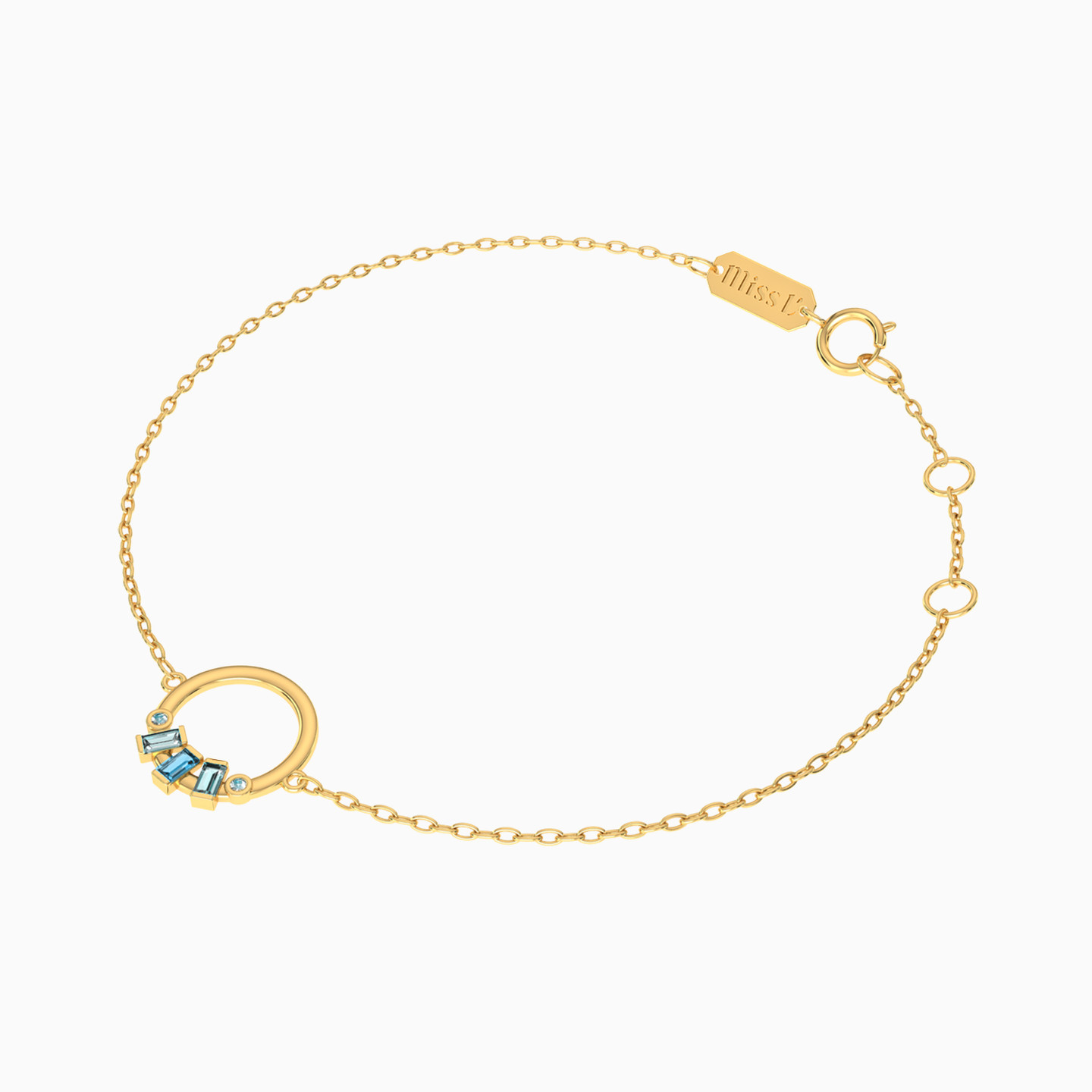 14K Gold Colored Stones Chain Bracelet - 2