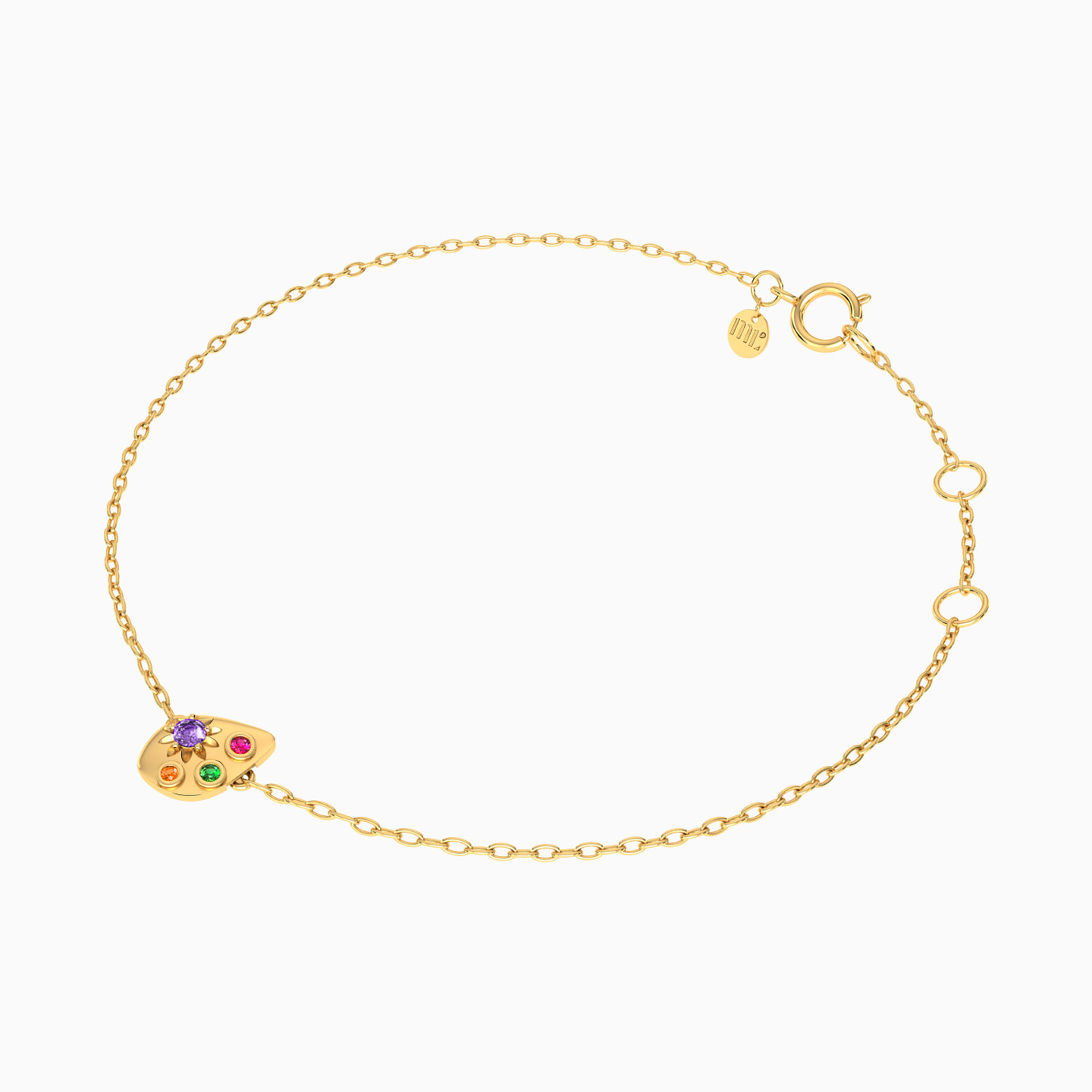 14K Gold Colored Stones Chain Bracelet - 2