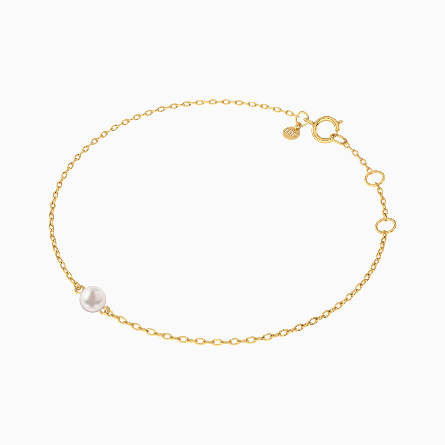 Round Pearls Chain Bracelet in 14K Gold - 2 Round Pearls Chain Bracelet in 14K Gold - 2