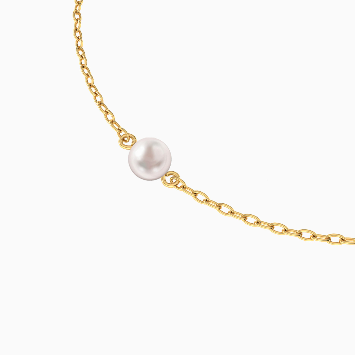 Round Pearls Chain Bracelet in 14K Gold - 3 Round Pearls Chain Bracelet in 14K Gold - 3
