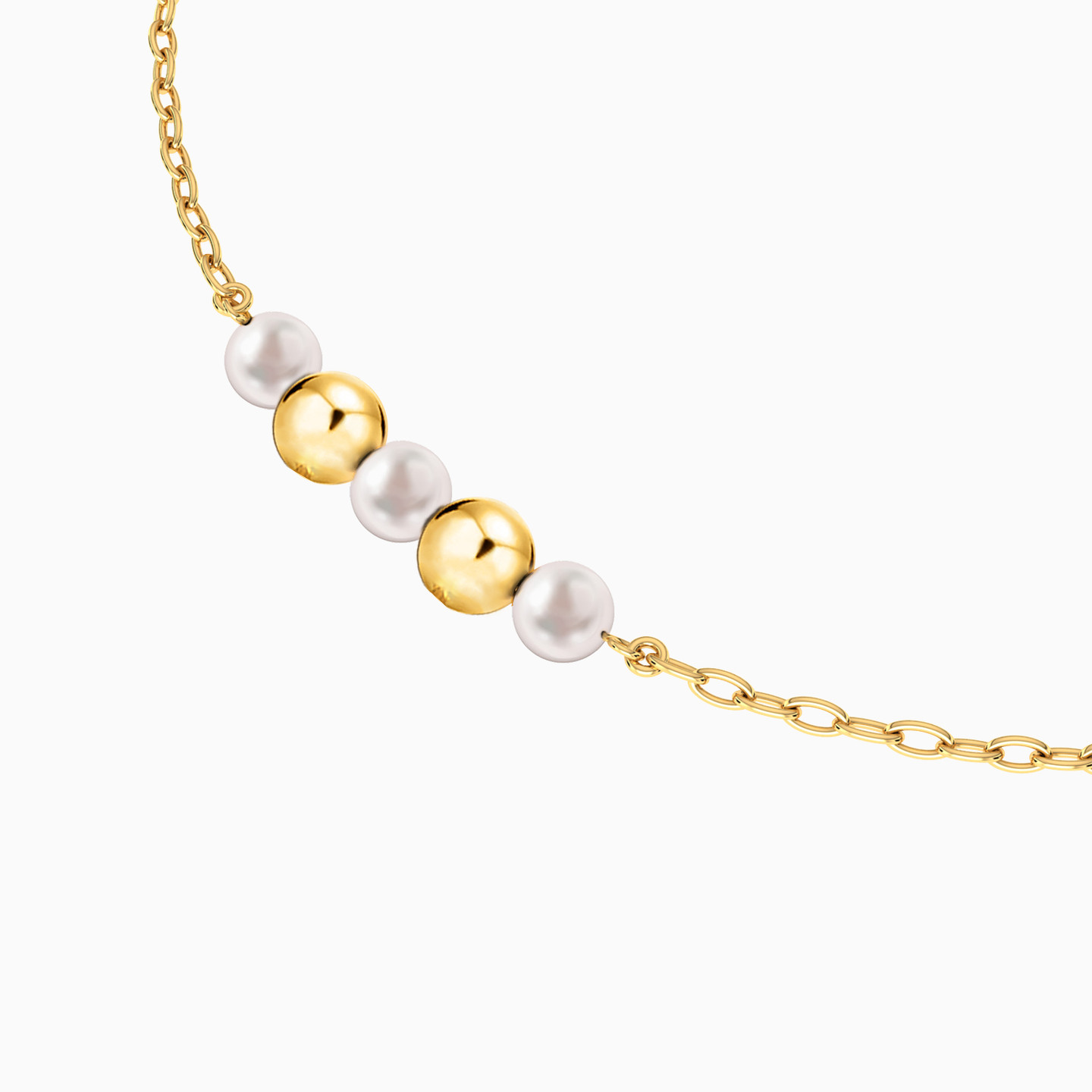 Round Pearls Chain Bracelet in 14K Gold - 3