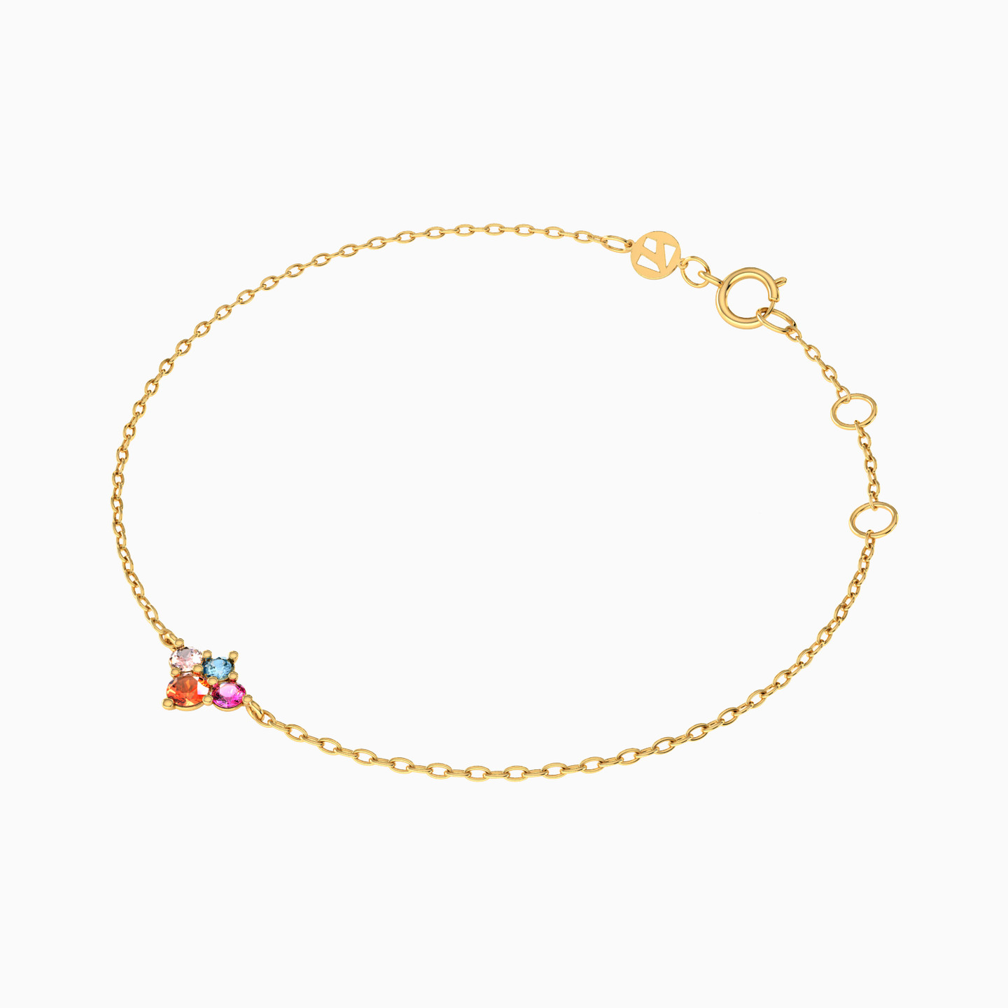 Flower Colored Stones Chain Bracelet in 14K Gold - 2