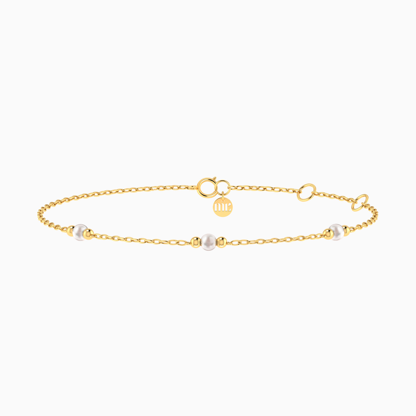 14K Gold Pearls Chain Anklet 