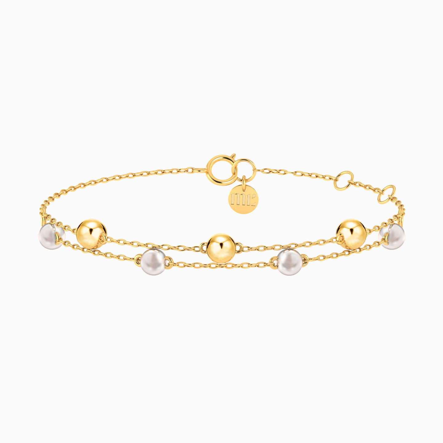 14K Gold Pearls Chain Bracelet