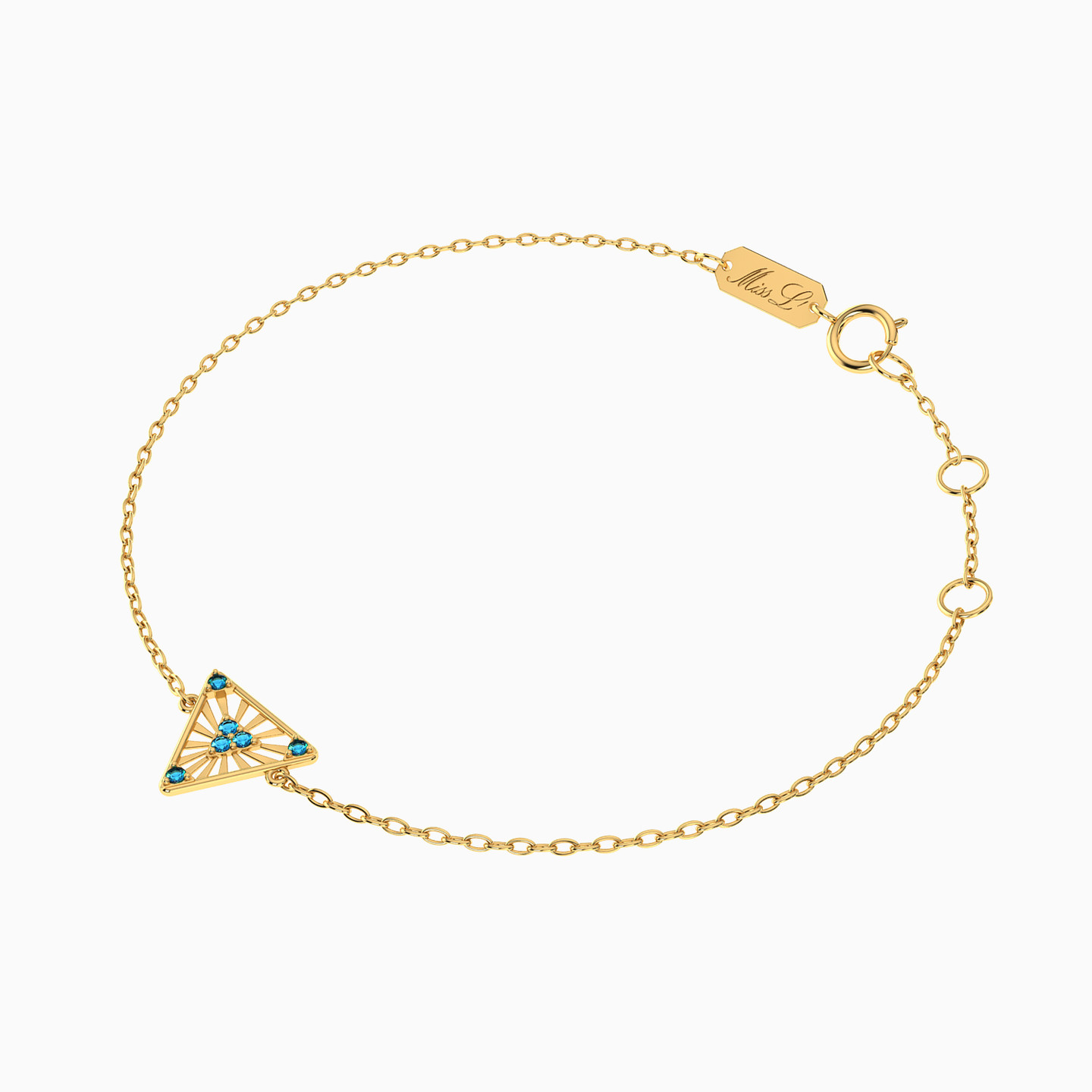 Triangle Colored Stones Chain Bracelet in 14K Gold - 2 Triangle Colored Stones Chain Bracelet in 14K Gold - 2