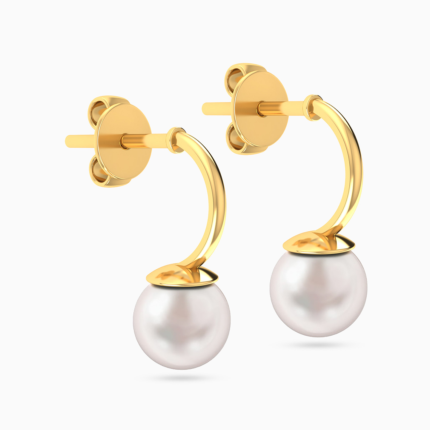 Round Pearls Drop Earrings in 14K Gold - 2 Round Pearls Drop Earrings in 14K Gold - 2