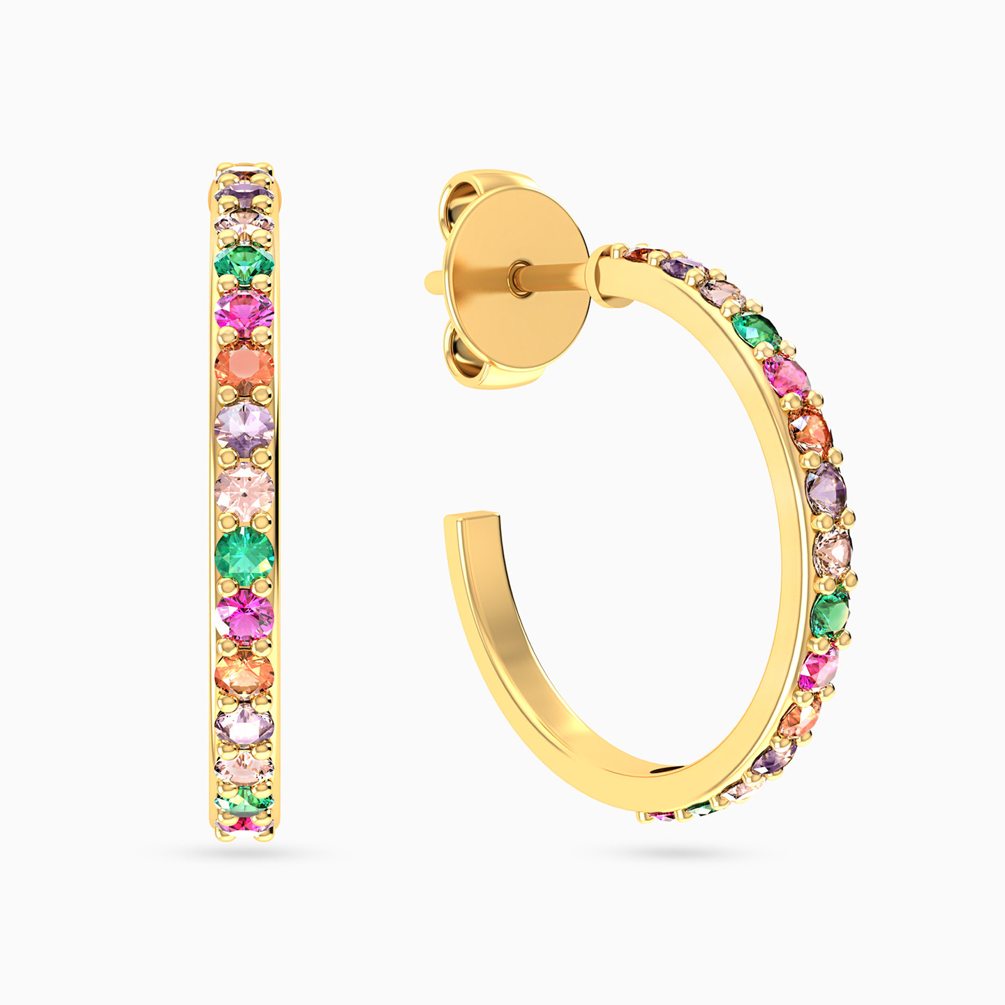 14K Gold Colored Stones Hoop Earrings