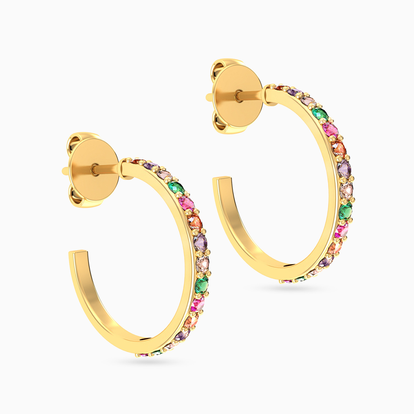14K Gold Colored Stones Hoop Earrings - 2