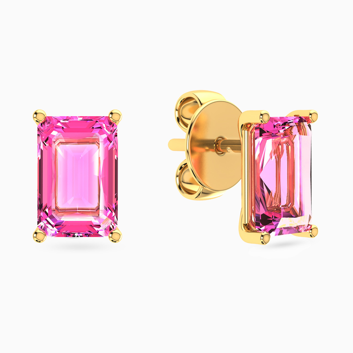 Baguette Rose Stone Stud Earrings in 14K Gold - 2 Baguette Rose Stone Stud Earrings in 14K Gold - 2
