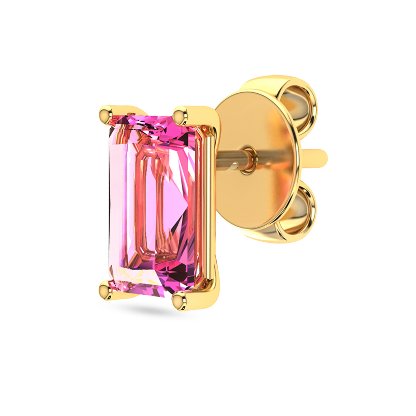 Baguette Rose Stone Stud Earrings in 14K Gold - 3 Baguette Rose Stone Stud Earrings in 14K Gold - 3