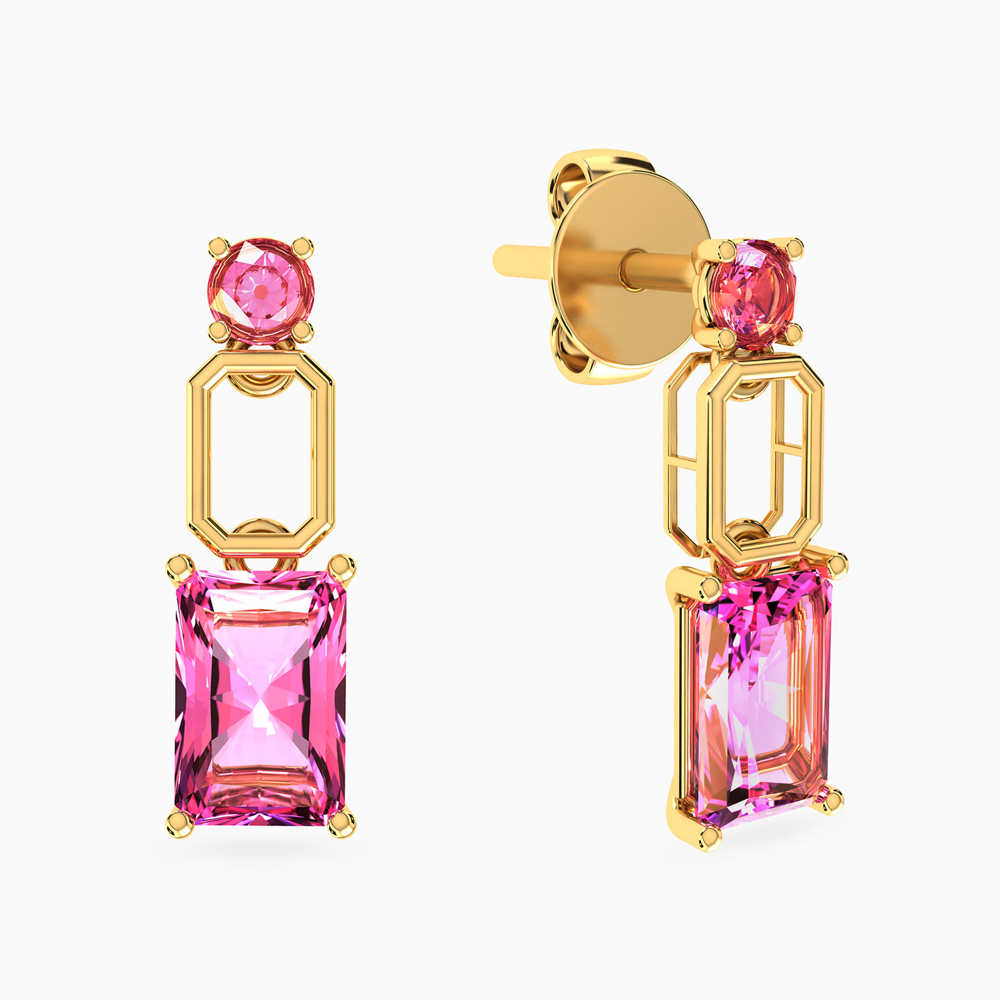 Baguette Rose Stone Drop Earrings in 14K Gold - 2 Baguette Rose Stone Drop Earrings in 14K Gold - 2