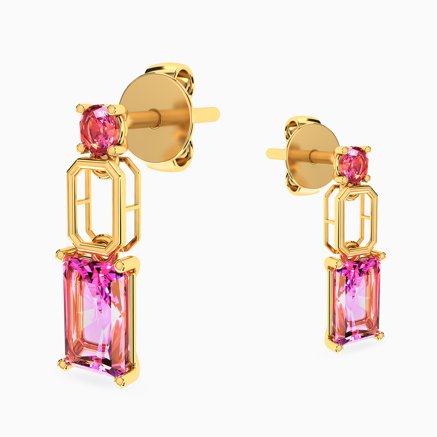 Baguette Rose Stone Drop Earrings in 14K Gold - 3 Baguette Rose Stone Drop Earrings in 14K Gold - 3