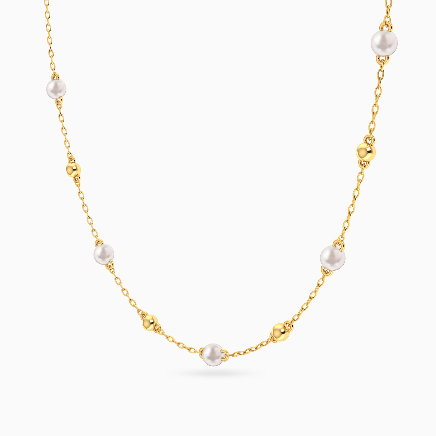 Round Pearls Chain Necklace in 14K Gold - 2 Round Pearls Chain Necklace in 14K Gold - 2
