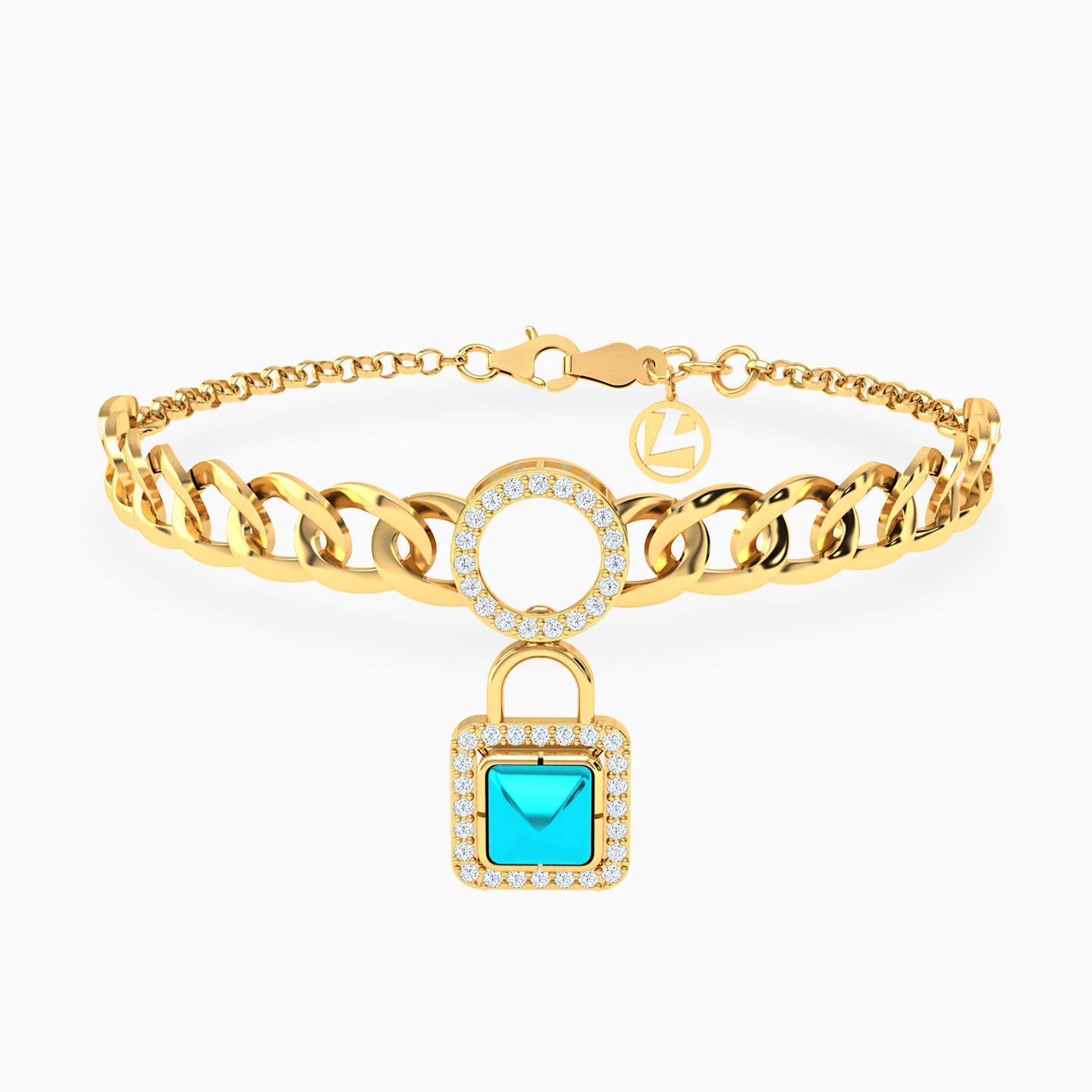 18K Gold Colored Stones Chain Bracelet