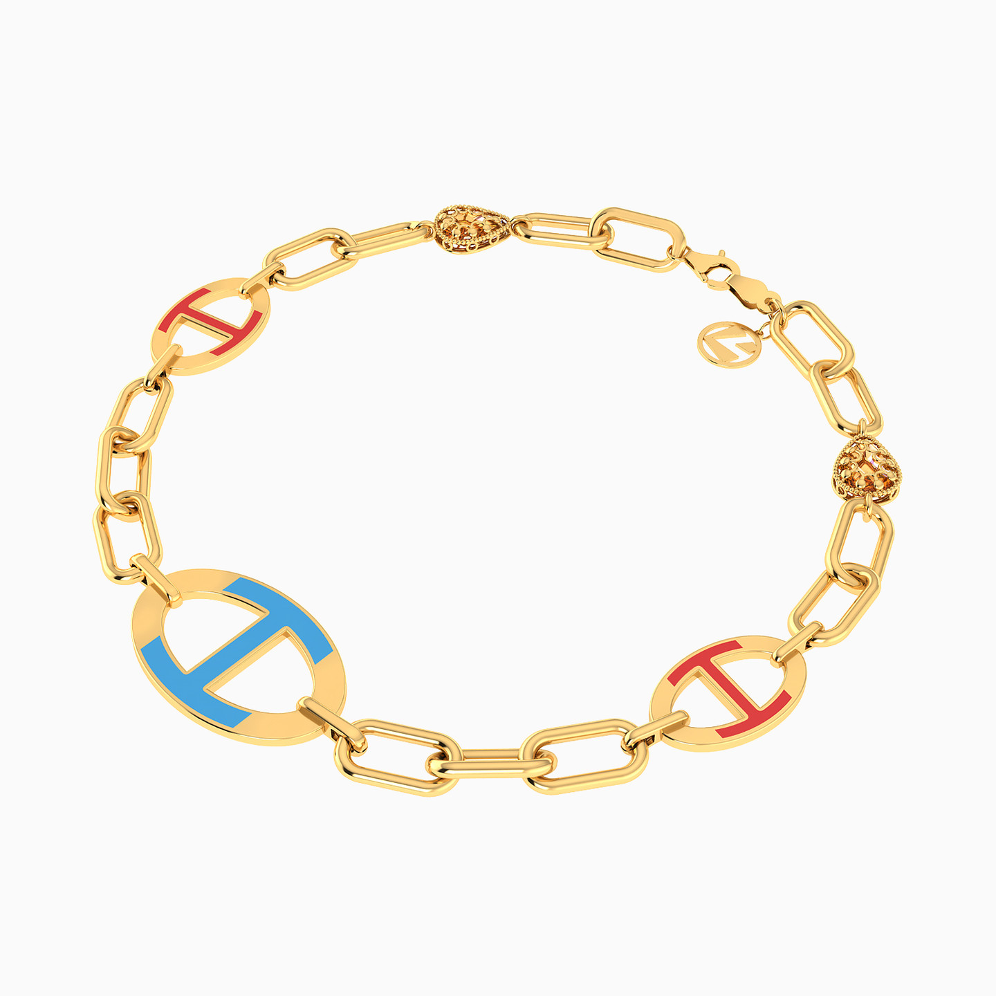 أسورة بسلسلة ذهب حلقات عيار 18 قيراط مطلية بالمينا - 2 أسورة بسلسلة ذهب حلقات عيار 18 قيراط مطلية بالمينا - 2