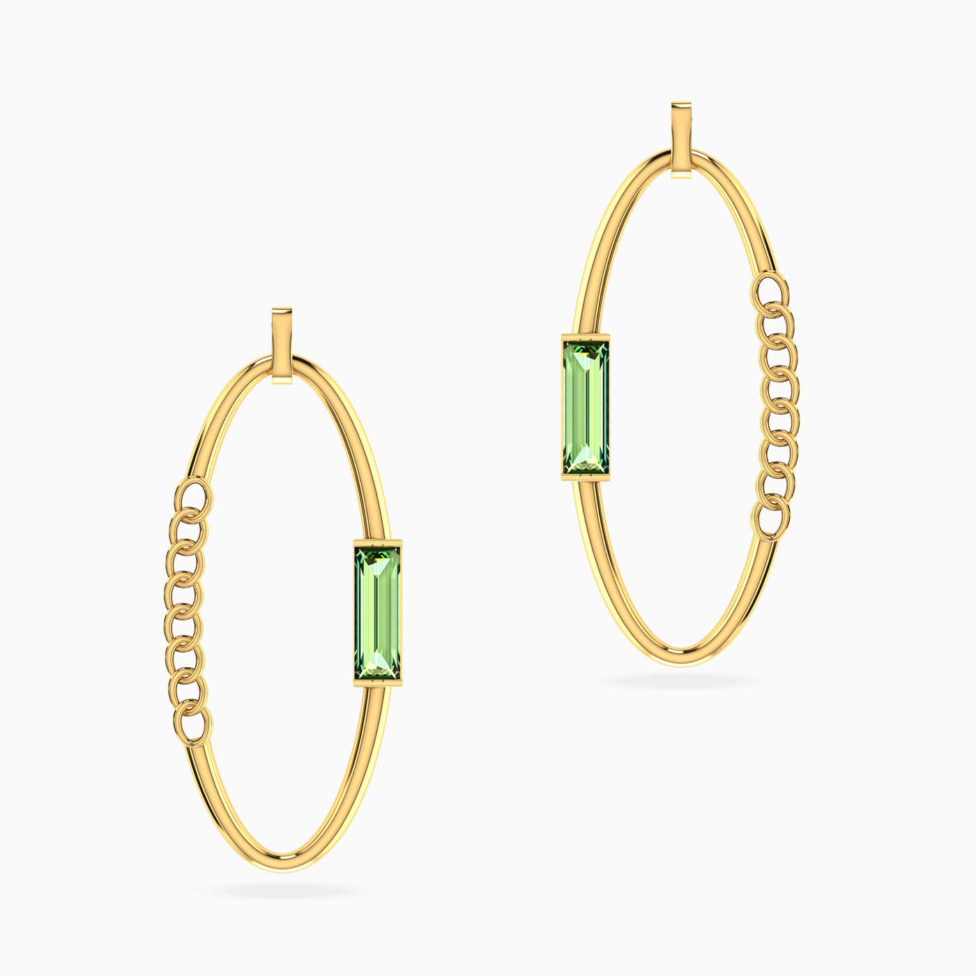 Open Oval & Baguette Green Stone Drop Earrings in 18K Gold Open Oval & Baguette Green Stone Drop Earrings in 18K Gold