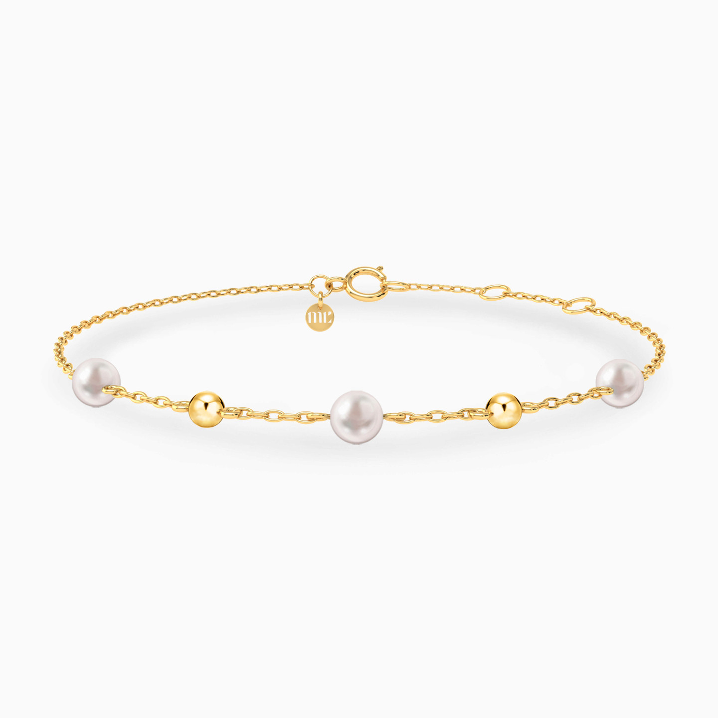 14K Gold Pearls Chain Bracelet