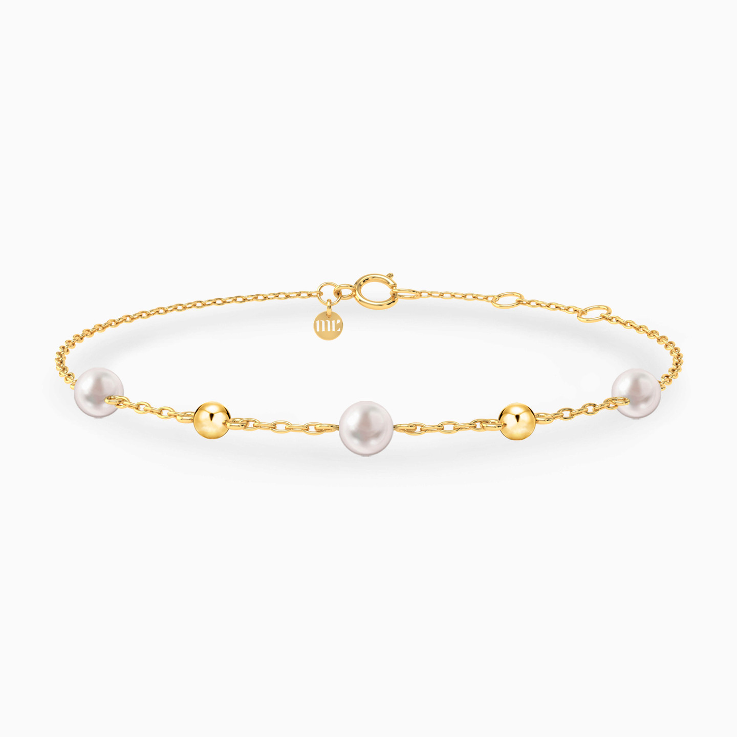 Round Pearls Chain Bracelet in 14K Gold Round Pearls Chain Bracelet in 14K Gold