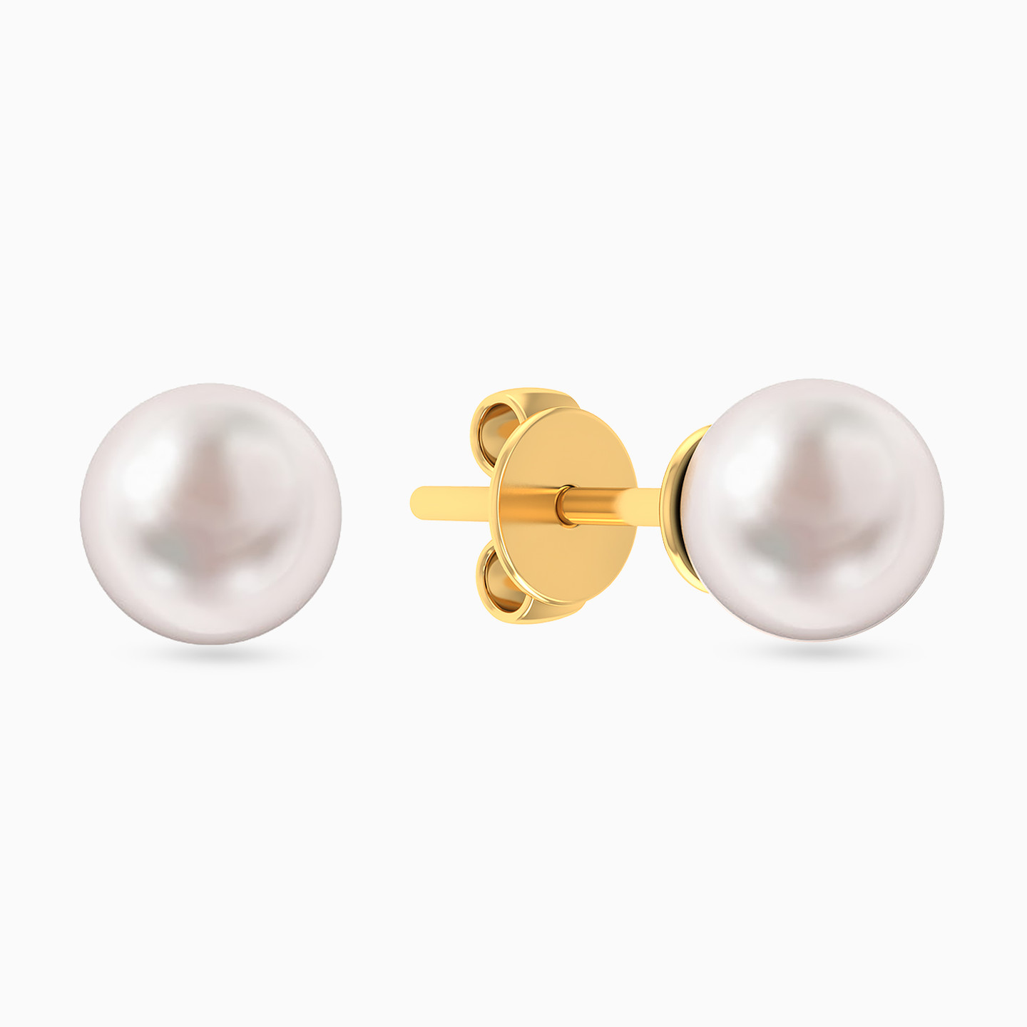 Round Pearls Stud Earrings in 14K Gold - 2 Round Pearls Stud Earrings in 14K Gold - 2