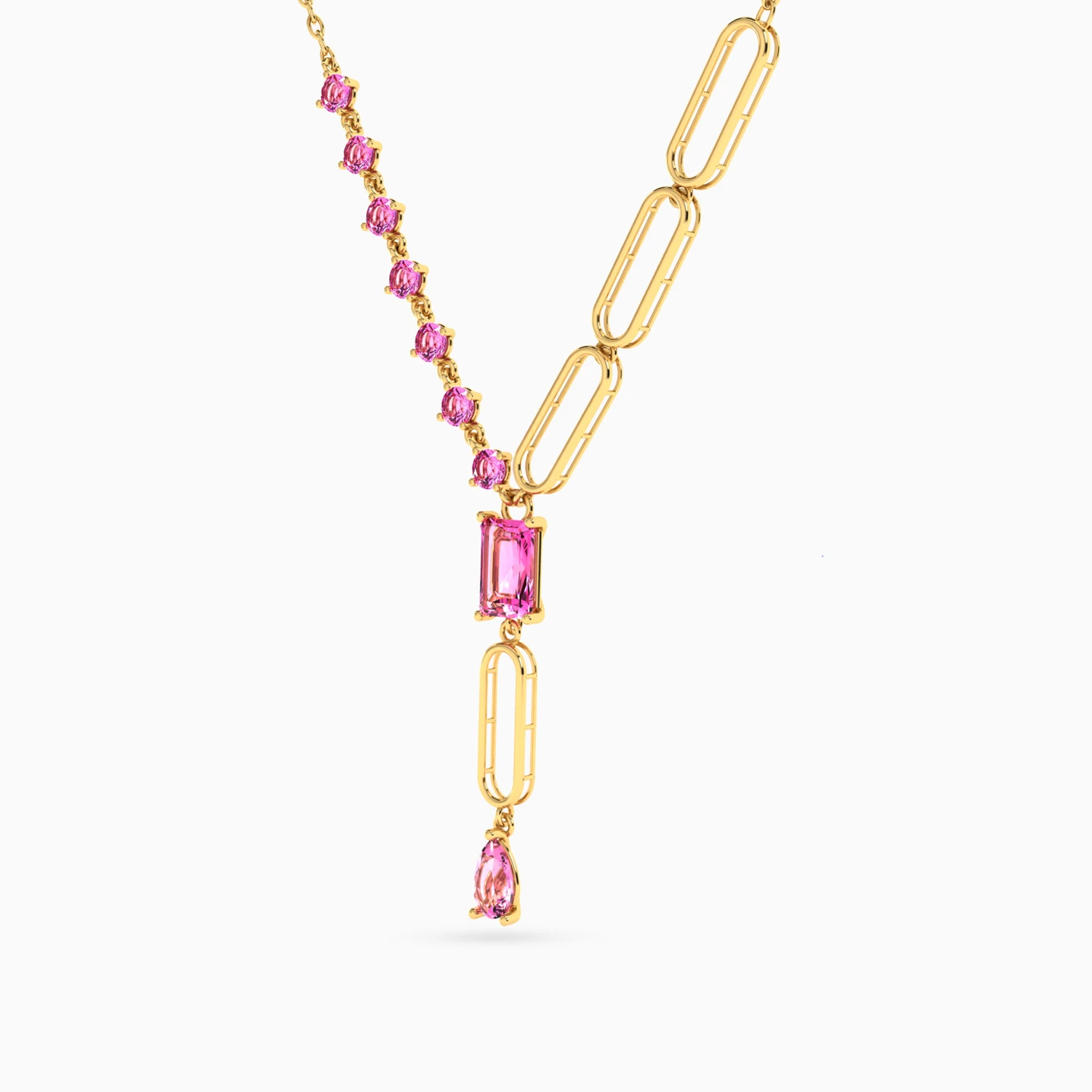 Links Rose Stone Necklace in 14K Gold - 2 Links Rose Stone Necklace in 14K Gold - 2