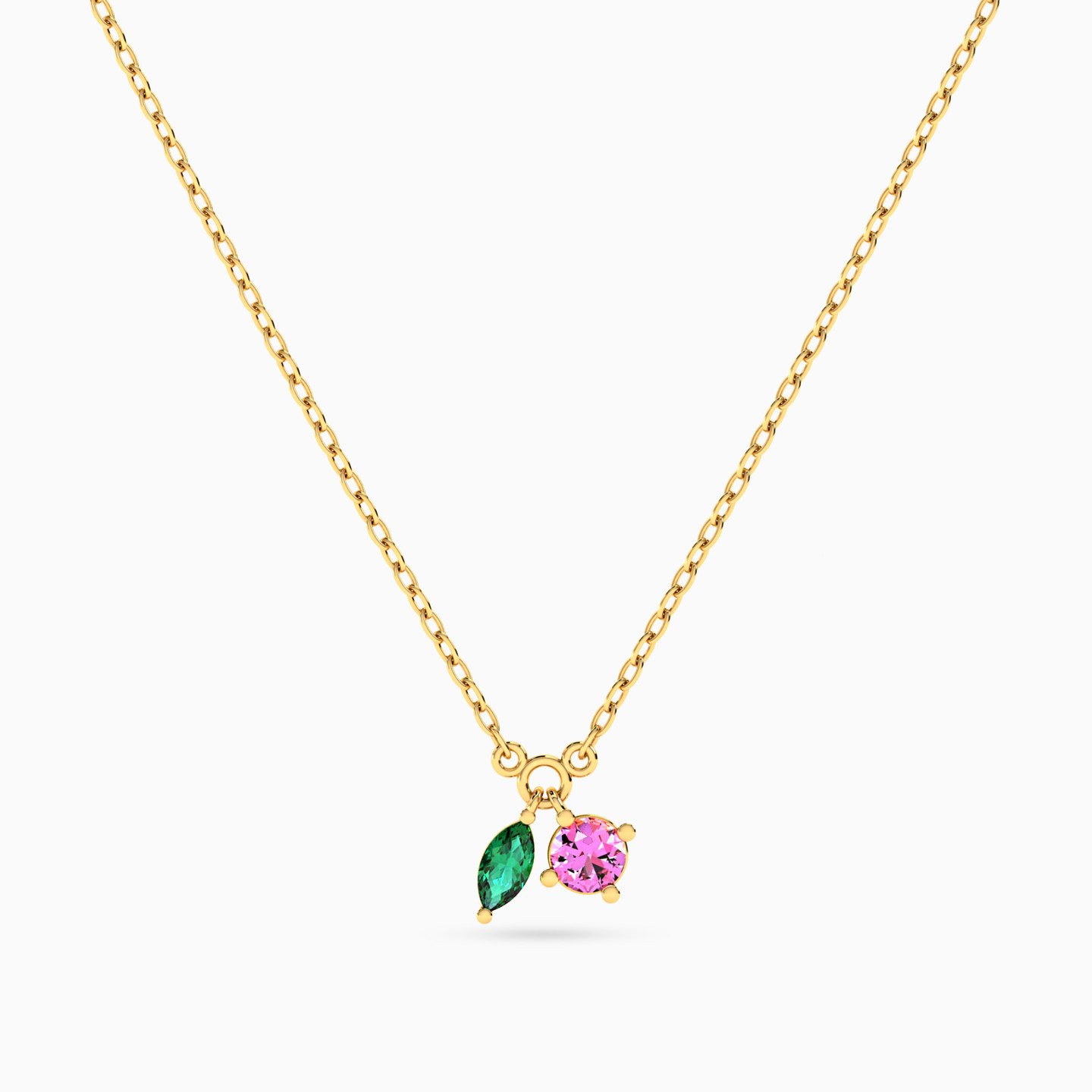 14K Gold Colored Stones Pendant Necklace