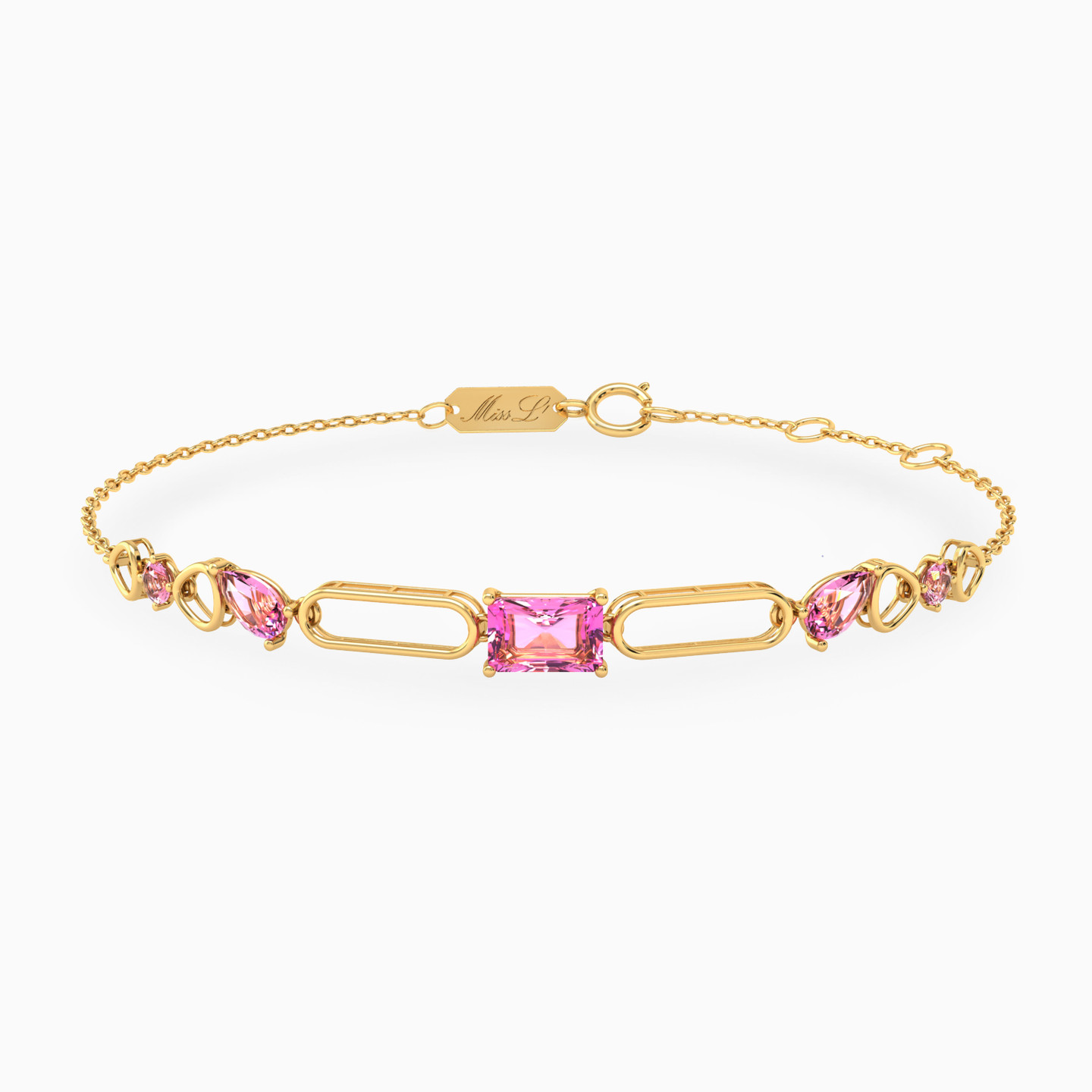 Links Rose Stone Chain Bracelet in 14K Gold Links Rose Stone Chain Bracelet in 14K Gold