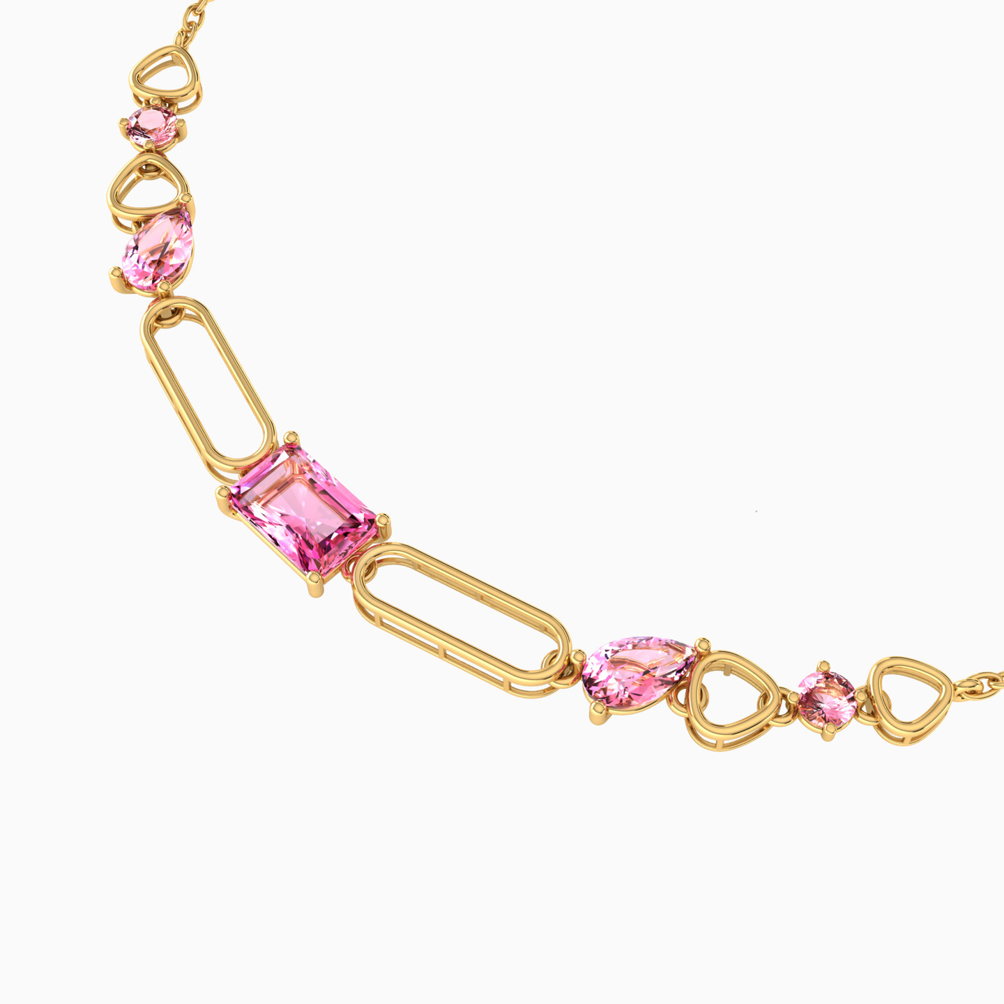 Links Rose Stone Chain Bracelet in 14K Gold - 3 Links Rose Stone Chain Bracelet in 14K Gold - 3