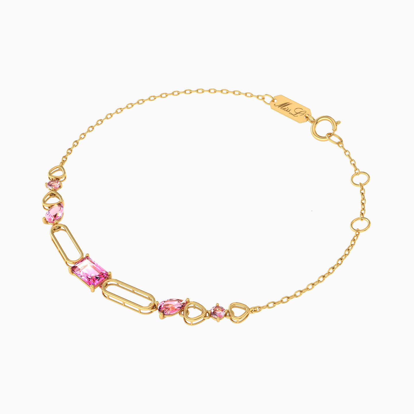 Links Rose Stone Chain Bracelet in 14K Gold - 2 Links Rose Stone Chain Bracelet in 14K Gold - 2