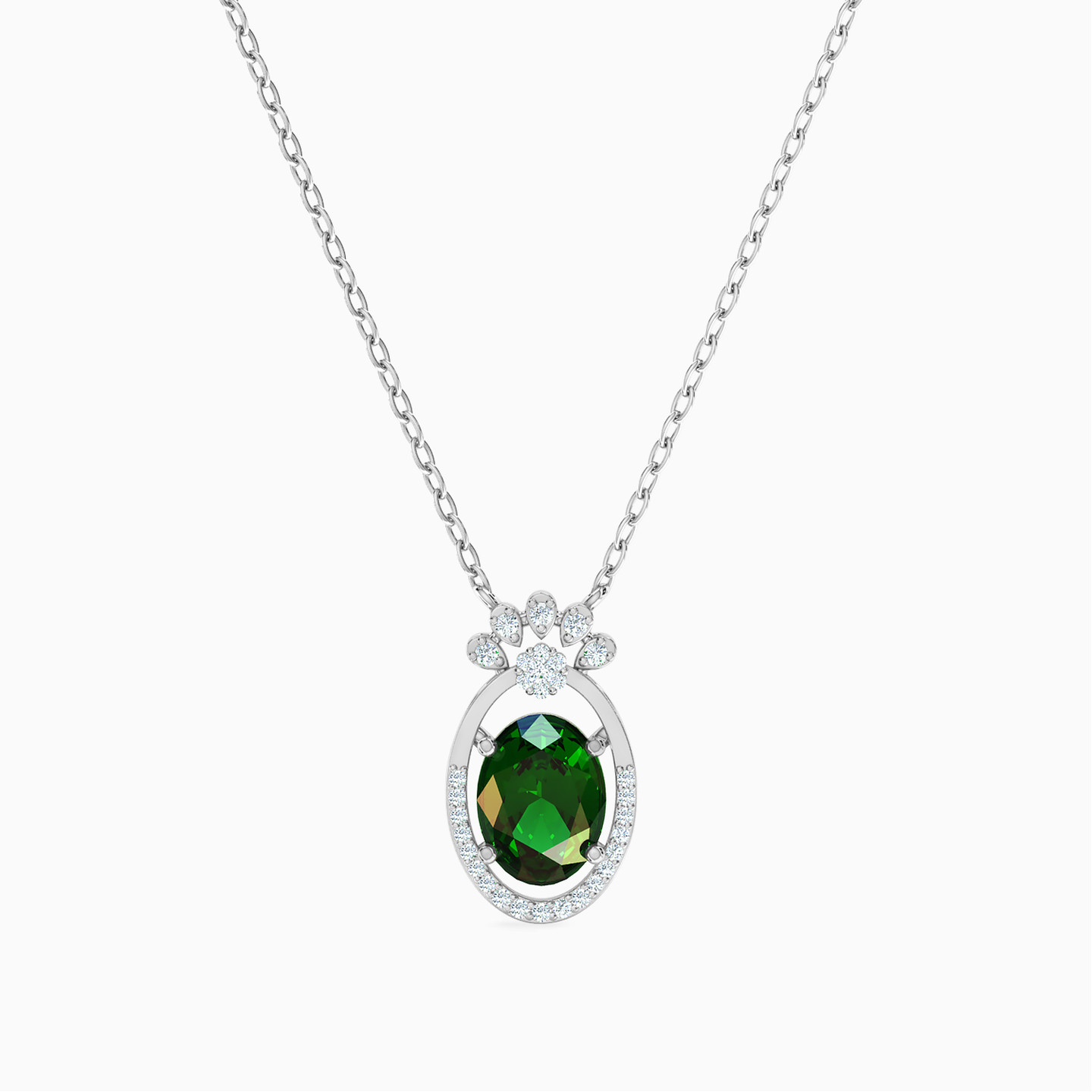 Oval Diamond & Green Stones Necklace in 18K Gold Oval Diamond & Green Stones Necklace in 18K Gold
