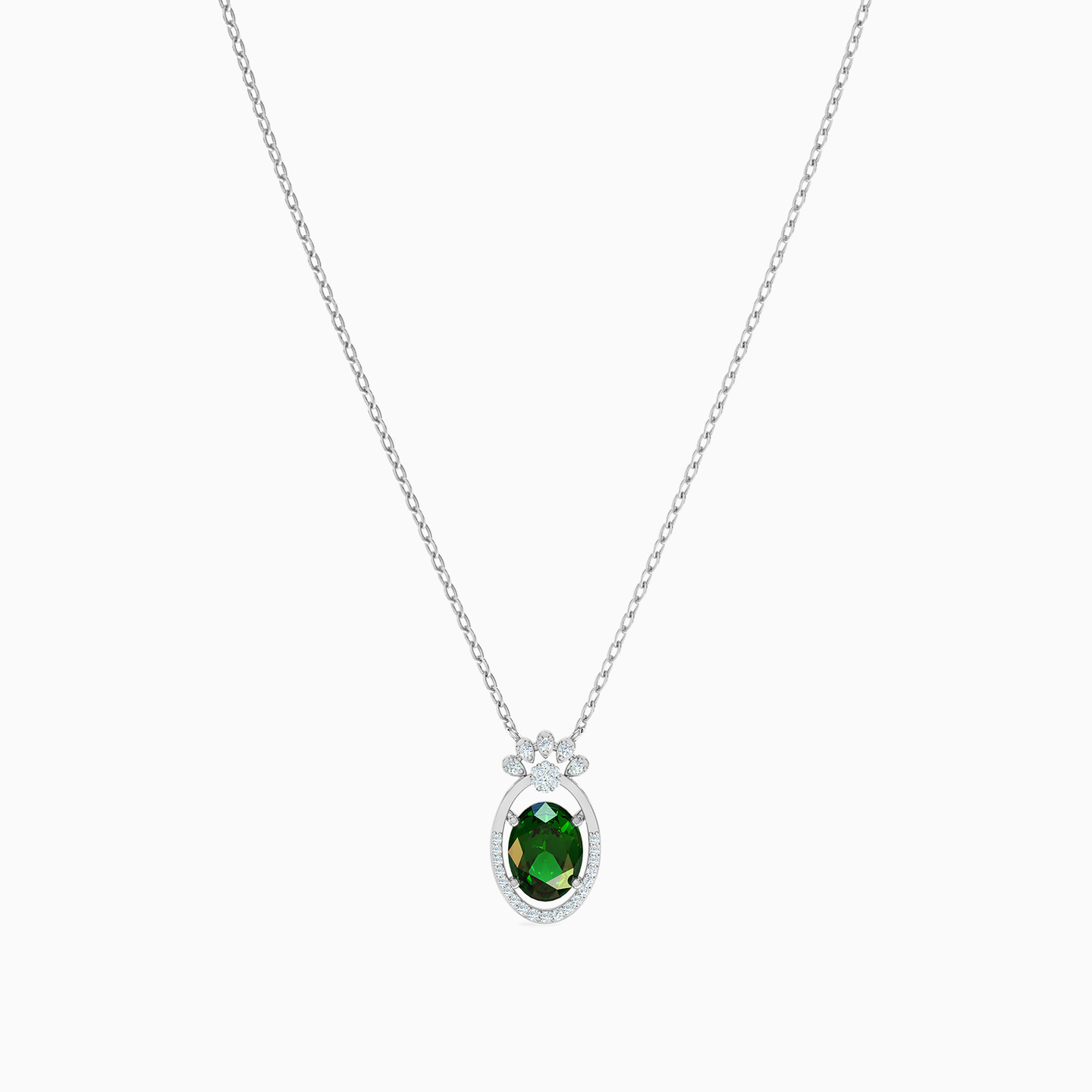Oval Diamond & Green Stones Necklace in 18K Gold - 3 Oval Diamond & Green Stones Necklace in 18K Gold - 3