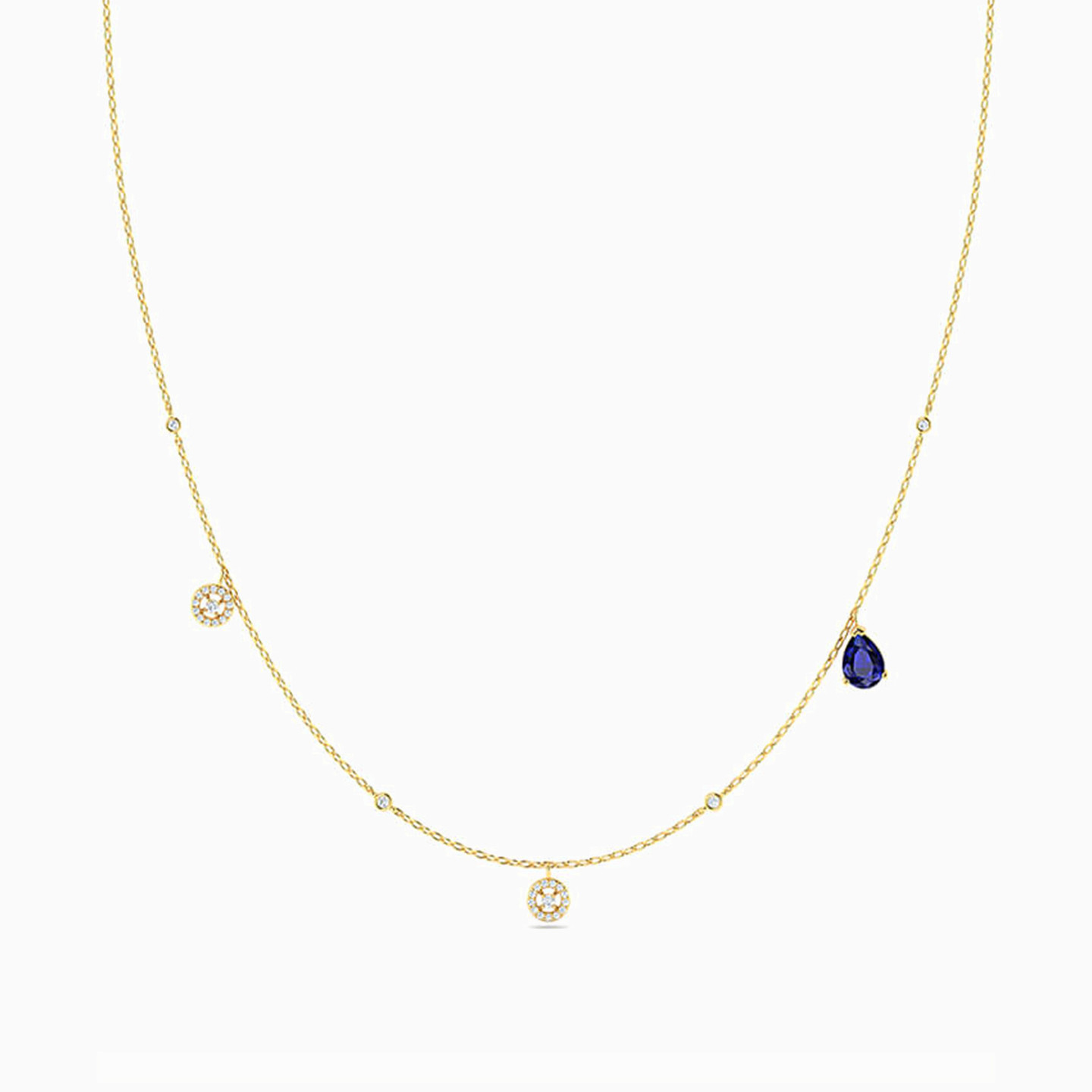 18K Gold Diamond & Colored Stones Chain Necklace - 3