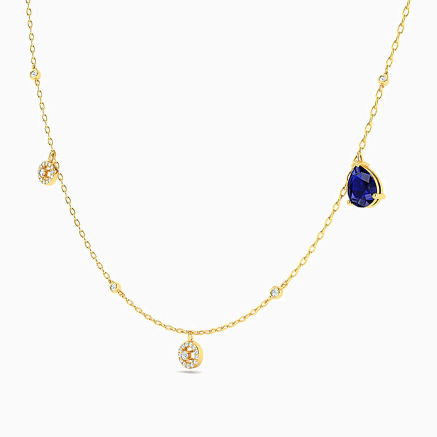 18K Gold Diamond & Colored Stones Chain Necklace - 2