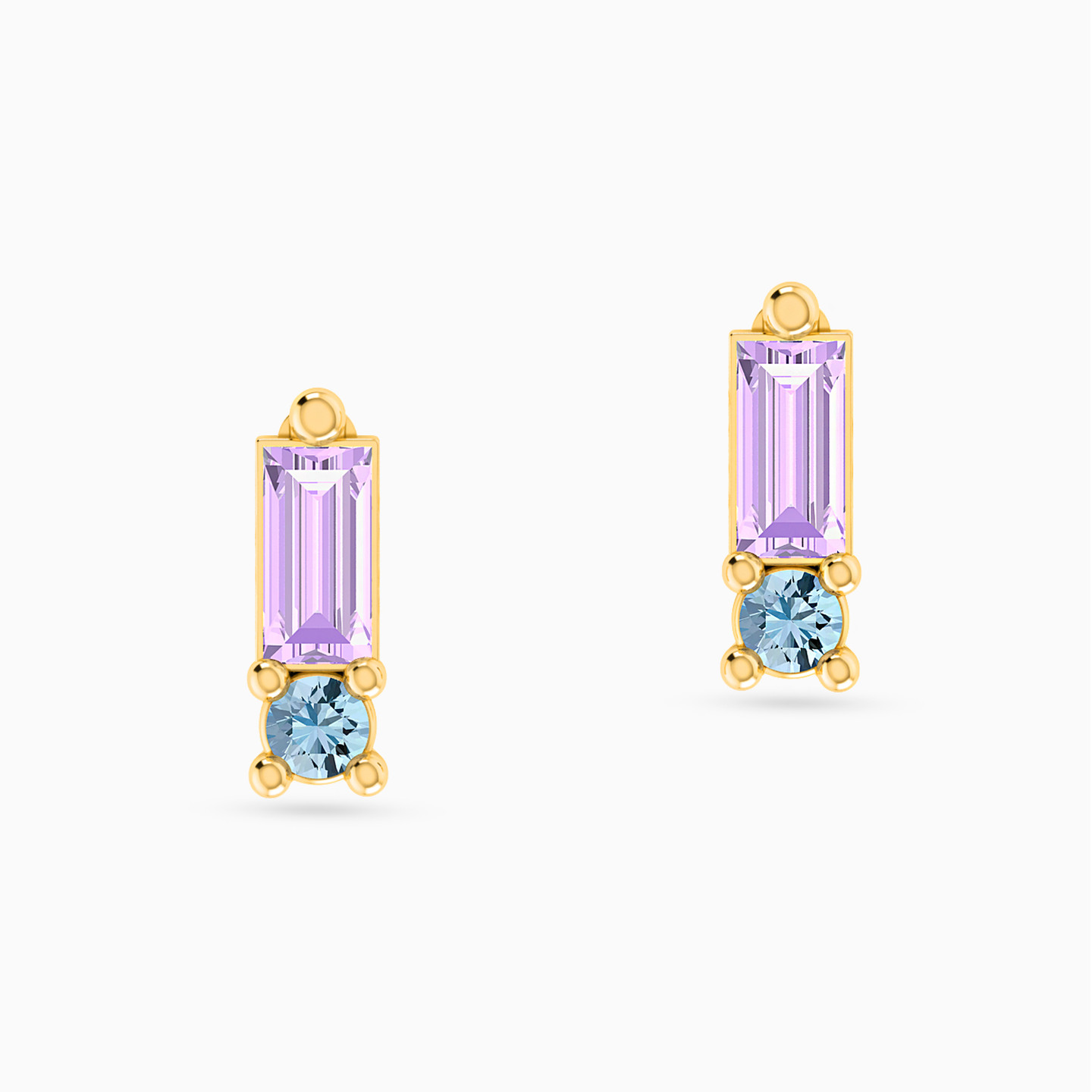 18K Gold Colored Stones Stud Earrings