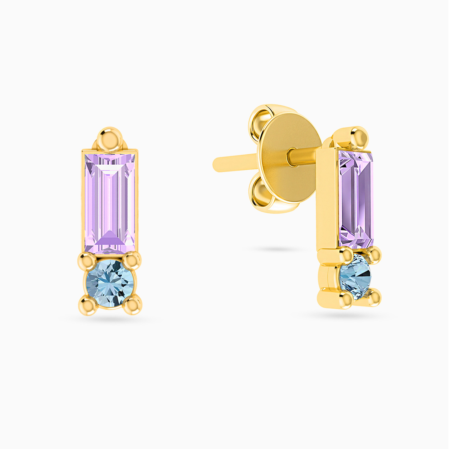 Baguette Colored Stones Stud Earrings in 18K Gold - 2 Baguette Colored Stones Stud Earrings in 18K Gold - 2