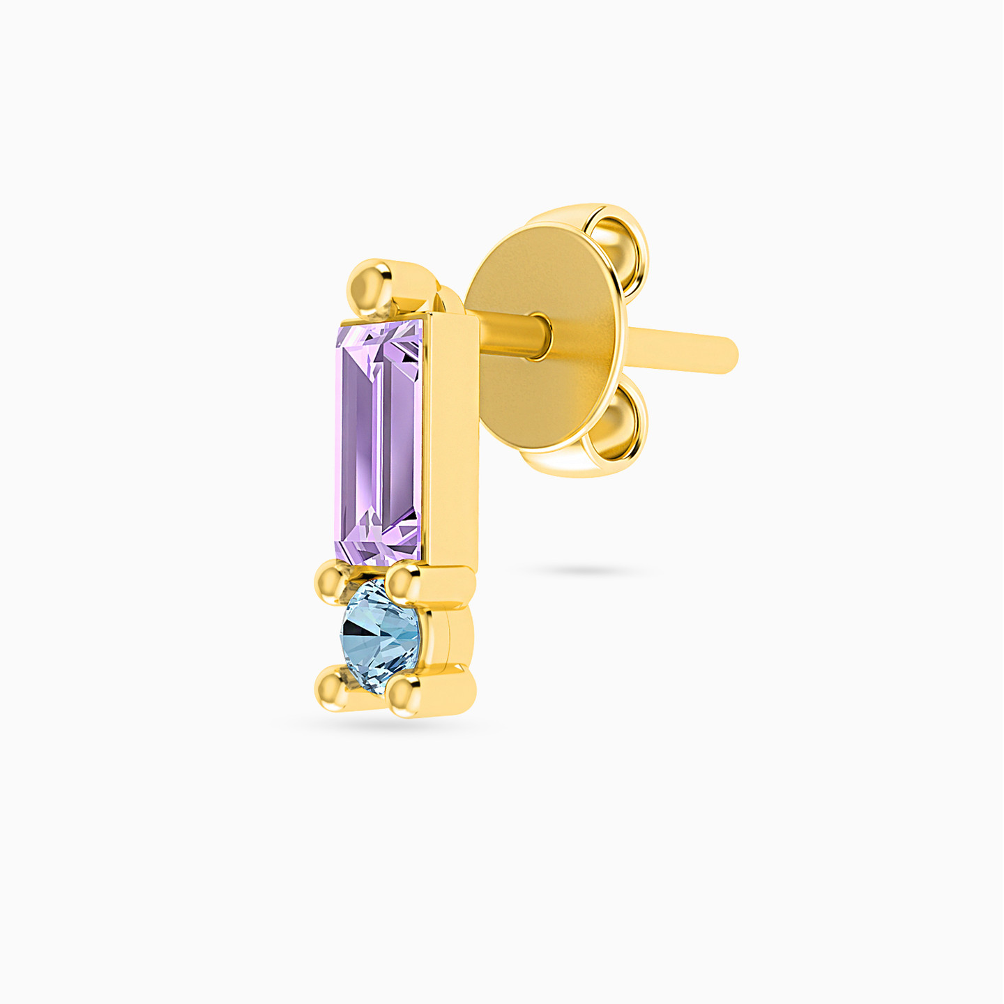 Baguette Colored Stones Stud Earrings in 18K Gold - 3 Baguette Colored Stones Stud Earrings in 18K Gold - 3