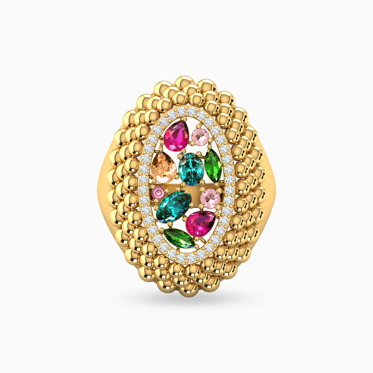 18K Gold Colored Stones Statement Ring