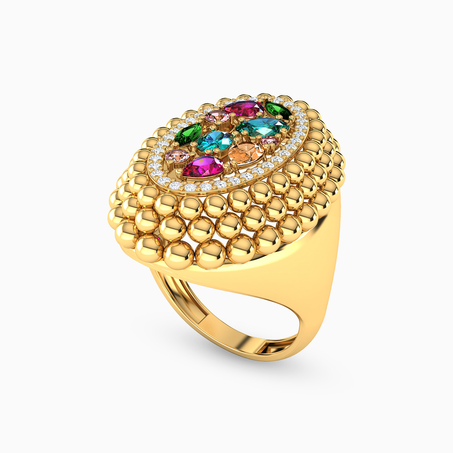 18K Gold Colored Stones Statement Ring - 2