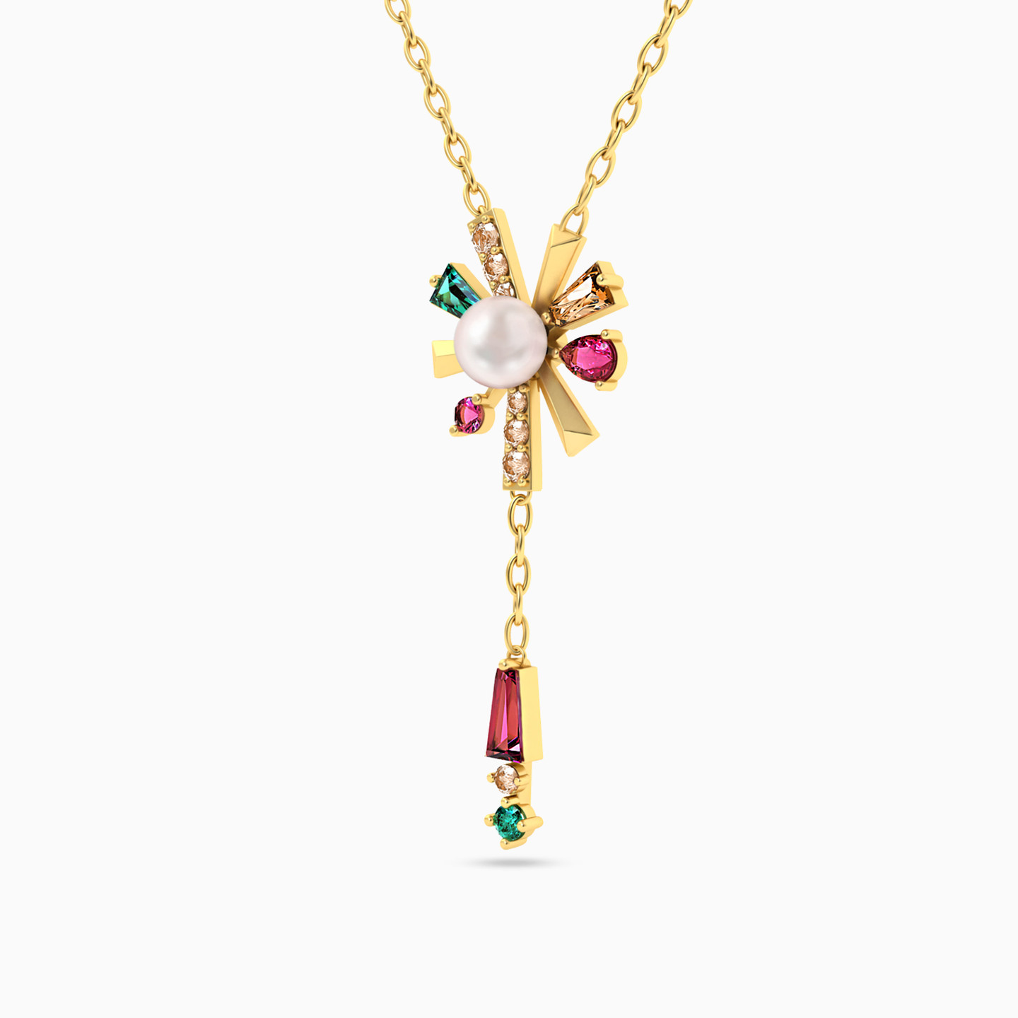 18K Gold Colored Stones Layered Necklace - 2