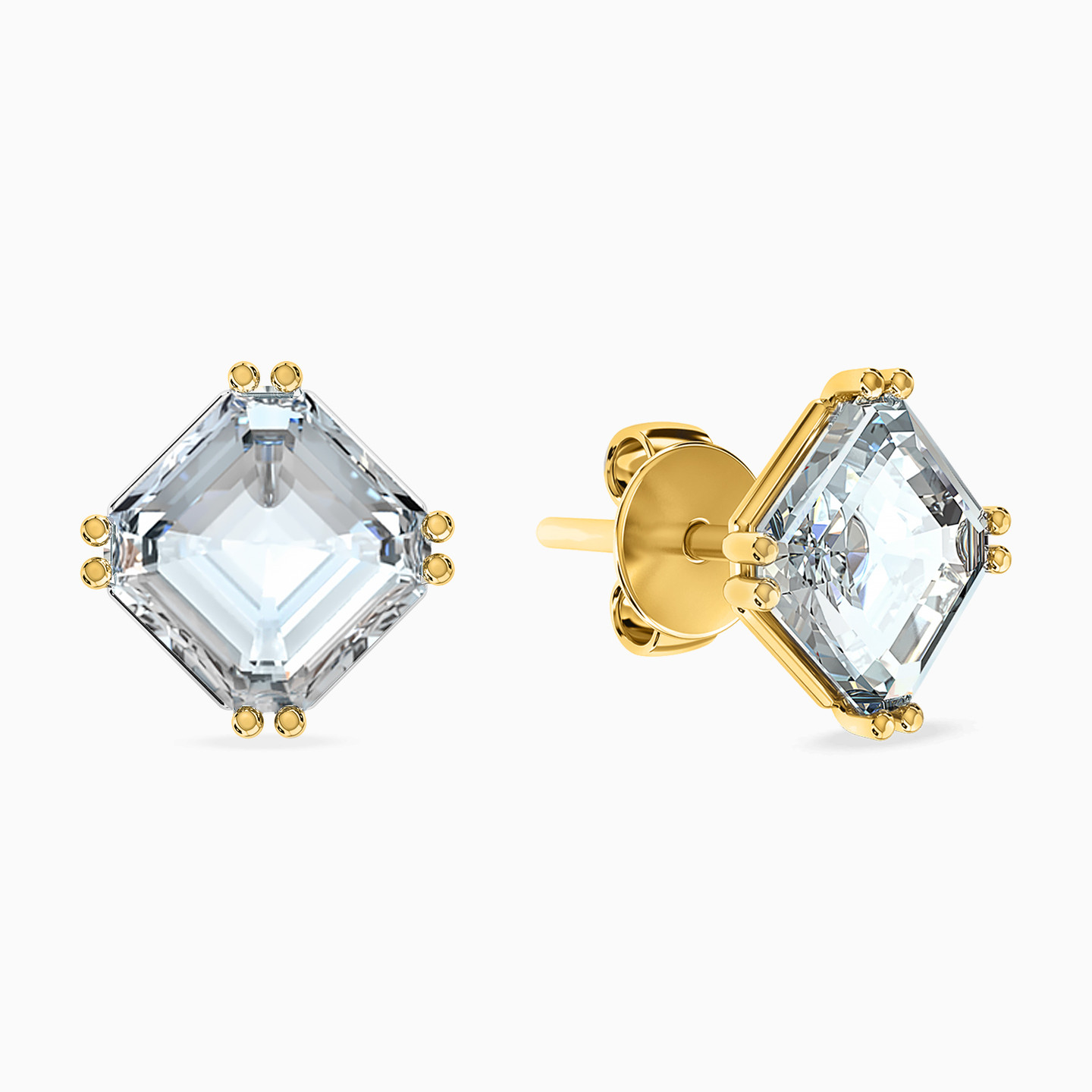 Square Cubic Zirconia Stud Earrings in 14K Gold - 2 Square Cubic Zirconia Stud Earrings in 14K Gold - 2