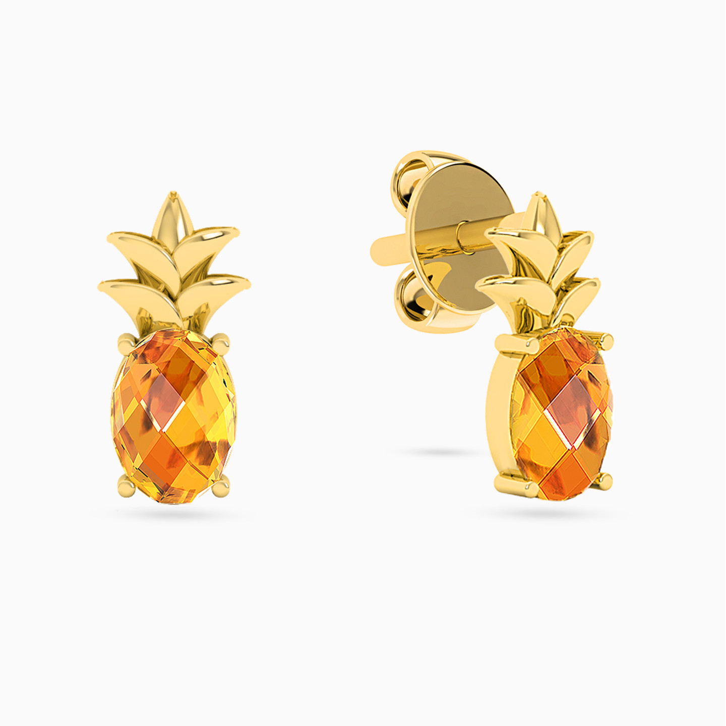 أقراط صغيرة ذهب أناناس عيار 18 قيراط مزينة بحجر برتقالي - 2