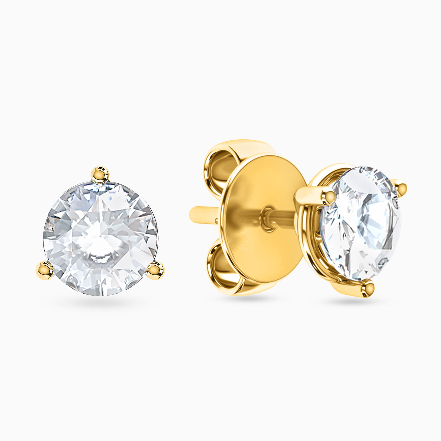 14K Gold Cubic Zirconia Stud Earrings - 2