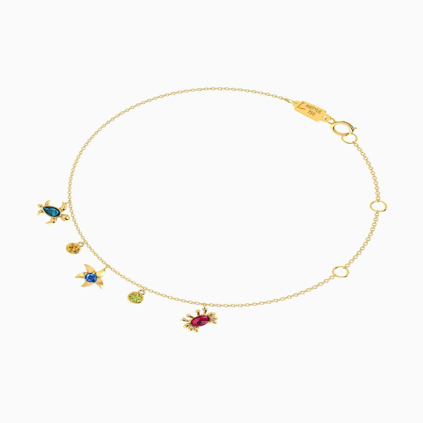 18K Gold Colored Stones Chain Anklet - 2